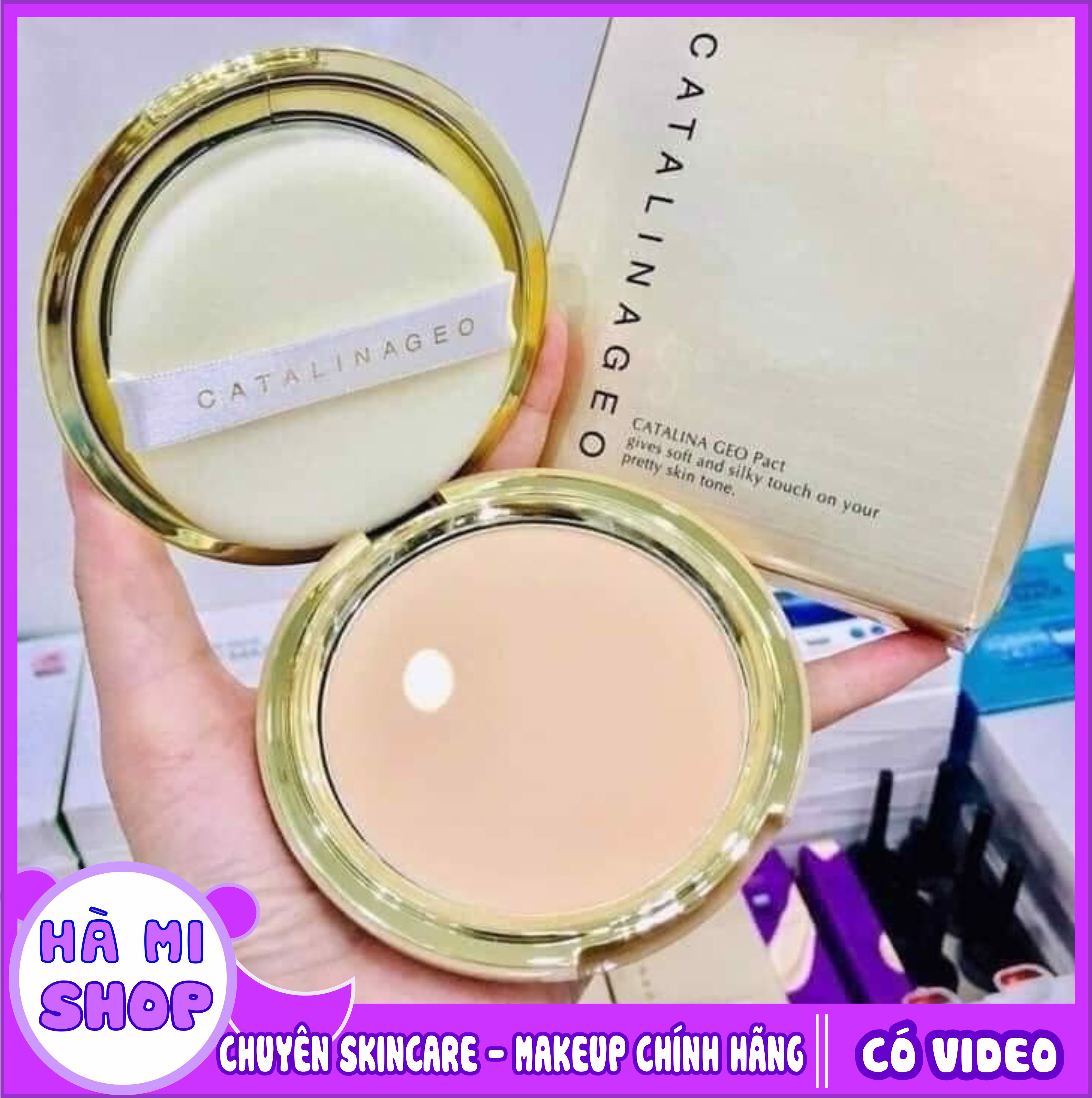 Phấn Phủ Ngọc Trai Siêu Mịn Catalina Geo ( Vàng) Tạo lớp bề mặt phấn nền hoàn hảo, mỏng, mịn, sáng và khô thoáng trong suốt cả ngày Bảo vệ da với chỉ số chống nắng SPF 20.