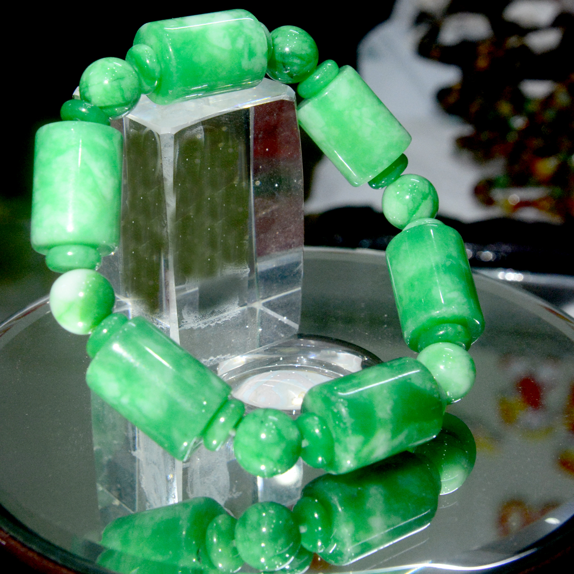 [HCM]Vòng tay lắc trụ đá mã não xanh ngọc 14ly