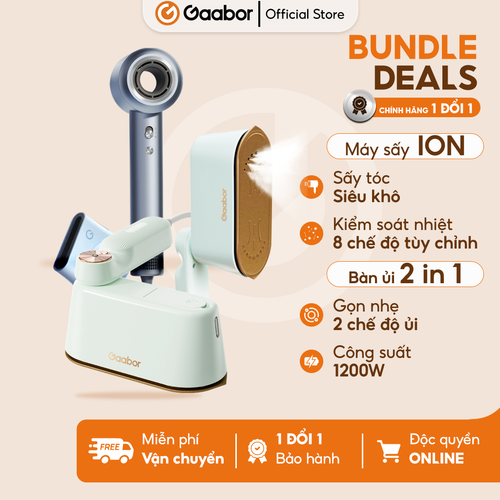 Combo 286 Bàn ủi hơi nước cầm tay HM-M01A và Máy sấy tóc ion cao cấp HD-M01A màu xanh dương - tiện lợi du lịch, bảo vệ tóc - Bảo hành 12 tháng 1 đổi 1