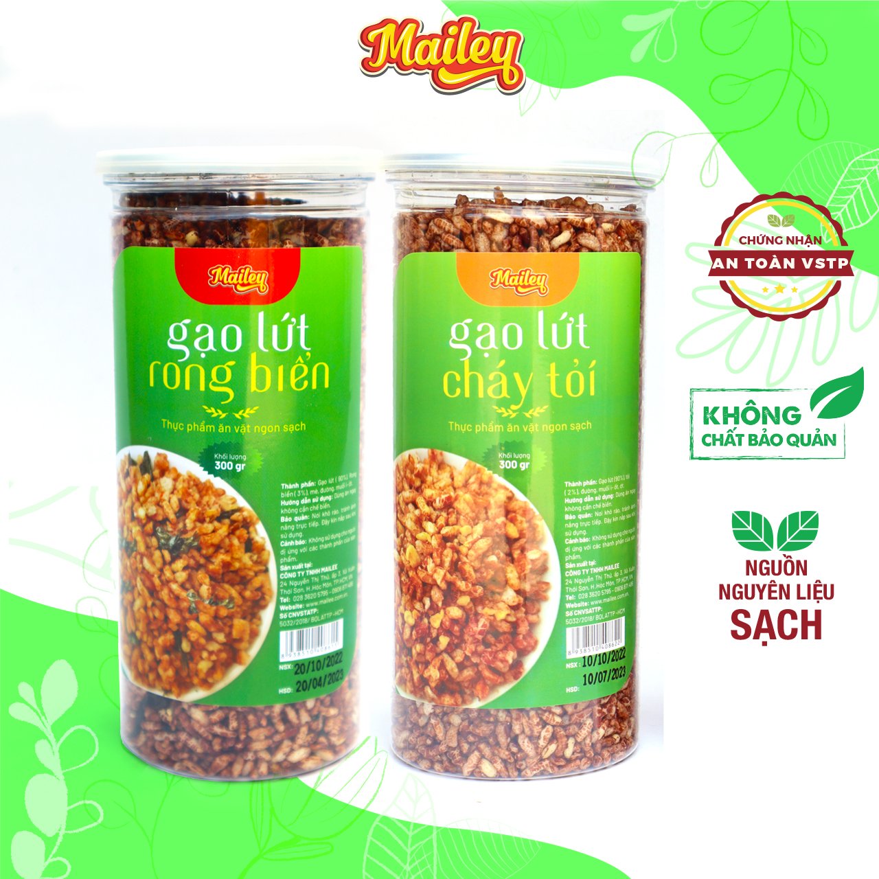 Combo Gạo lứt cháy tỏi 300g và Gạo lứt rong biển 300g Mailey ăn liền