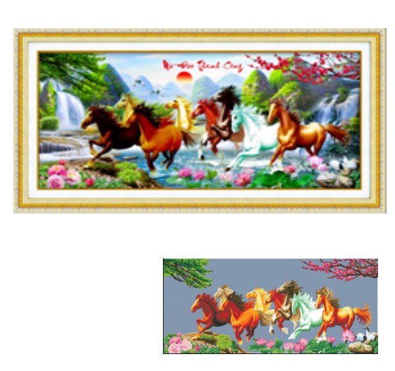 TRANH ĐÍNH ĐÁ 8 con ngựa Mã Đáo Thành Công ABC LV030 VS020 Chưa đính