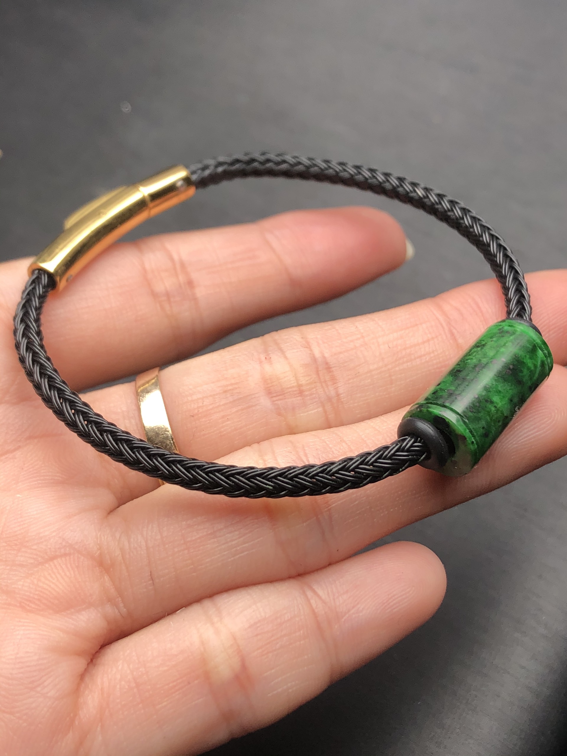 [FreeshipMAX] Vòng tay lu thống đá ngọc sơn thuỷ dây lõi thép 3 mm