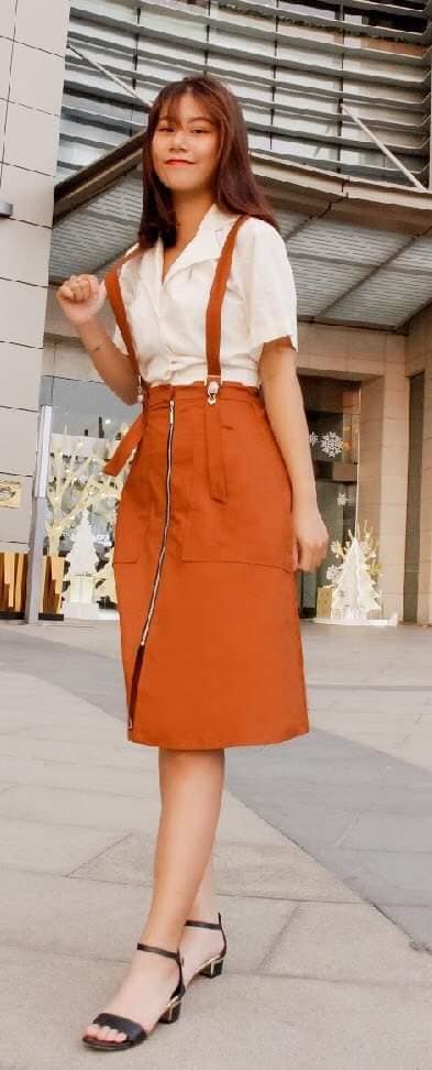 Đầm nữ chất cát nhật màu cam đất tay ngắn thắt eo  Quần Áo Xưởng May ANN