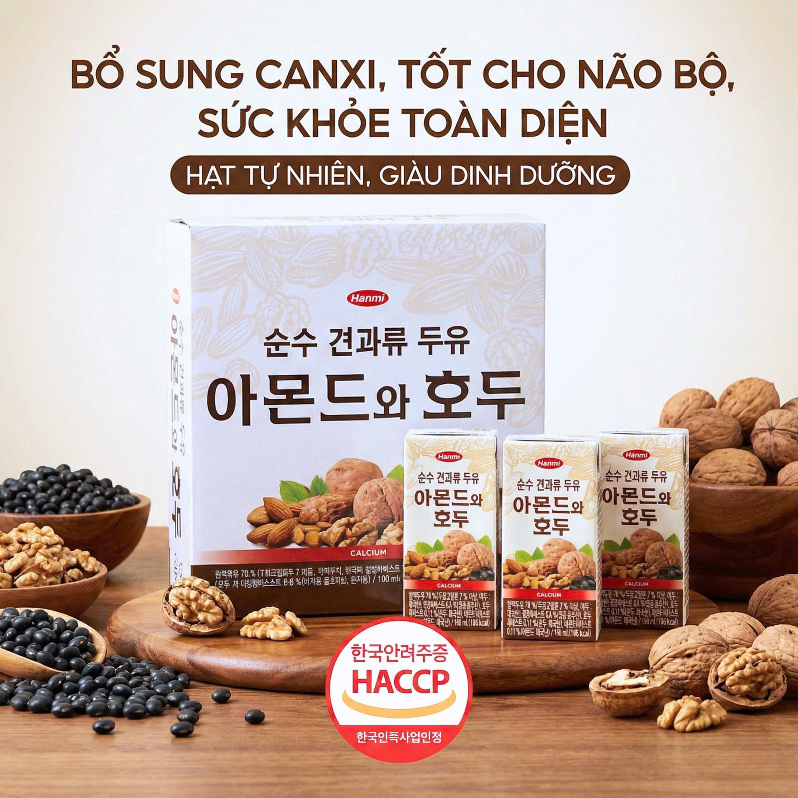 Sữa Hạt Hàn Quốc Đậu Nành Macca Óc Chó Hạnh Nhân Hanmi - Thùng 16 Hộp | 190ml