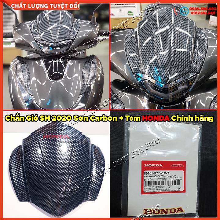 Chắn Gió SH 2020 - 2021 Mẫu Carbon + Tem HONDA ( chữ đỏ ) Chính Hãng.