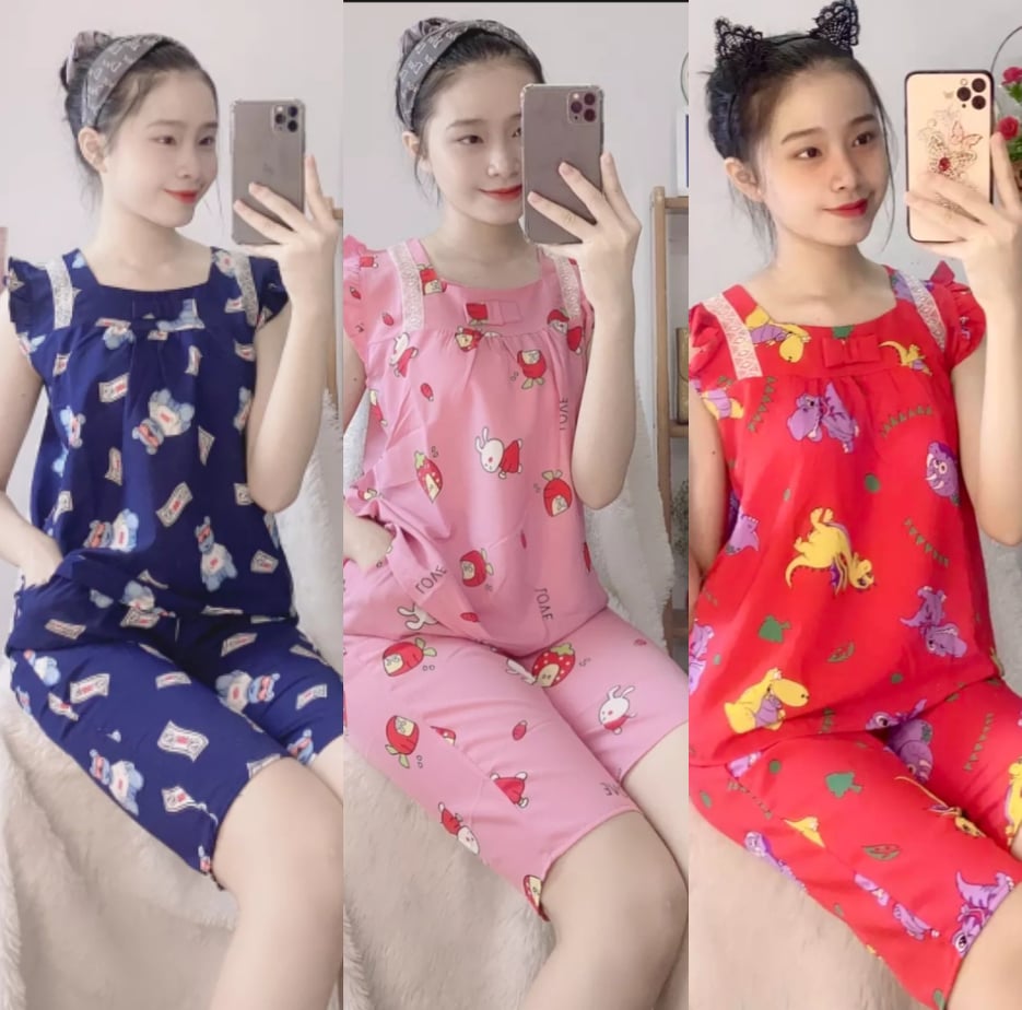 Bộ lụa hàn tay cánh tiên quần lững có túi 40 đến 60kg ảnh thật