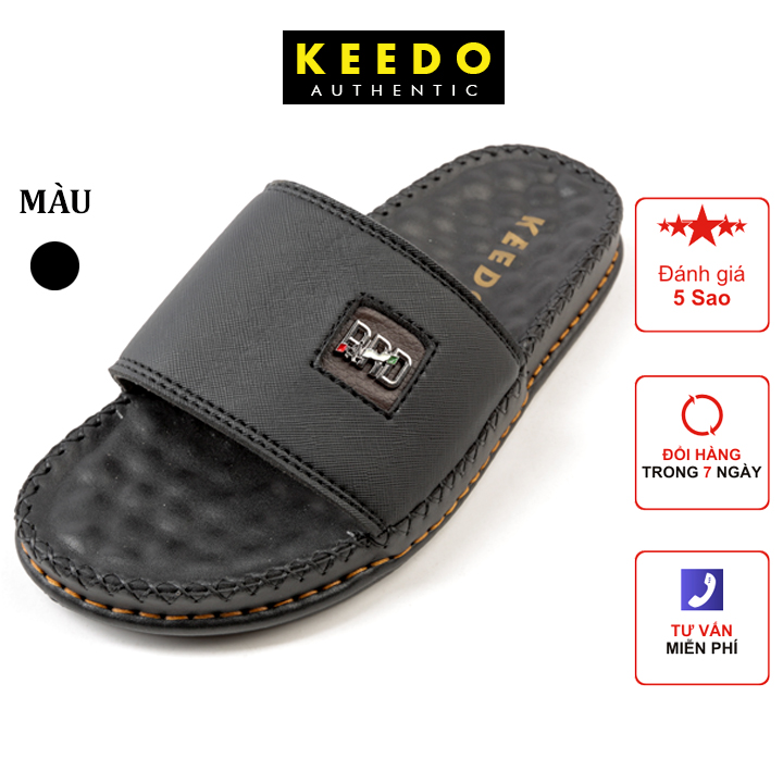 Dép da nam quai ngang cao cấp đế massage keedo kd0612