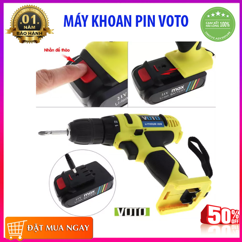 Máy khoan pin voto 21v h91 chuẩn, mua máy khoan cầm tay loại xịn, khoan pin vặn vít, máy khoan pin mini đa năng voto -?khoan gỗ, khoan sắt, khoan gạch men - bảo hành toàn quốc - deal24h