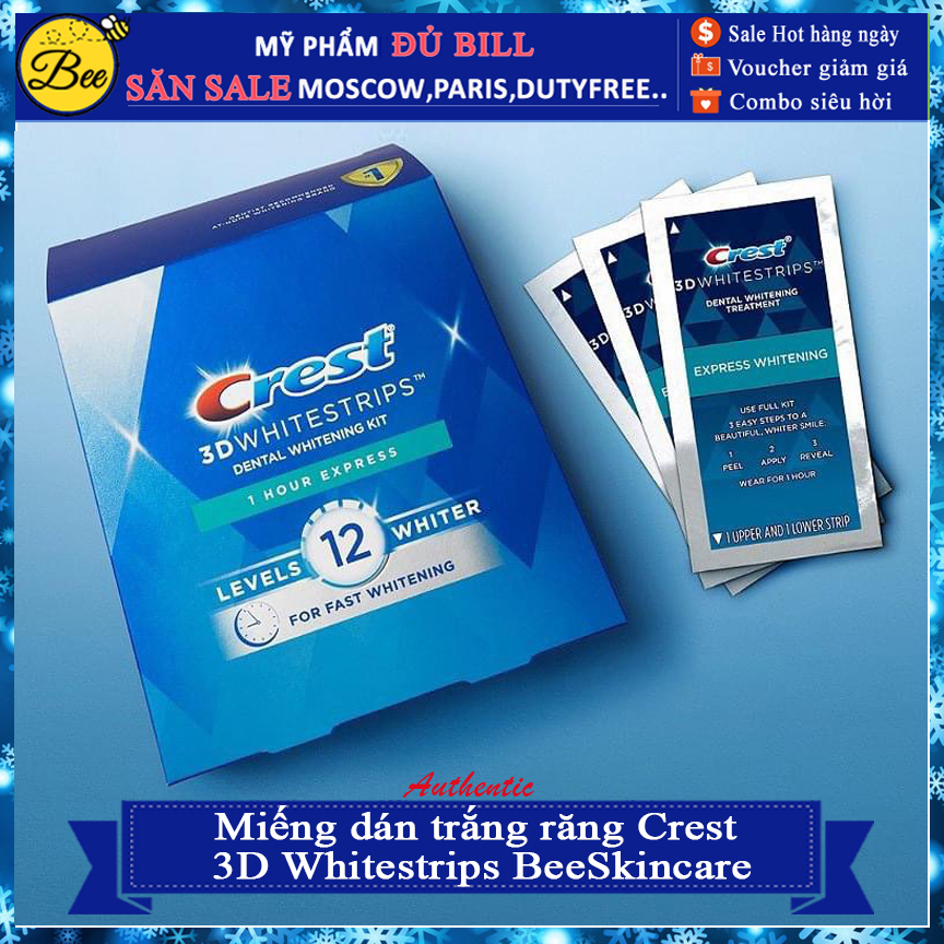 Miếng dán trắng răng Crest 3D Whitestrips BeeSkincare