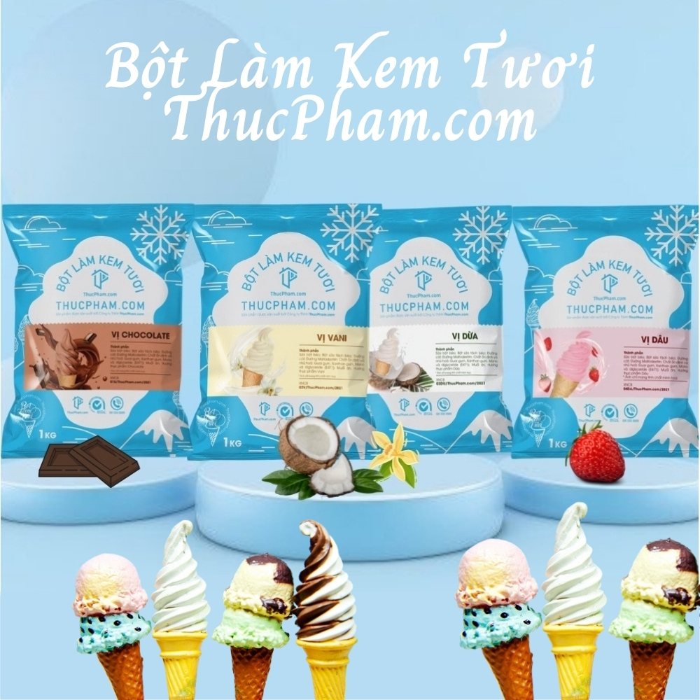 [FREESHIP] Bột Làm Kem Tươi ThucPham.com Thơm Ngon-Bổ-Rẻ Tự Làm Tại Nhà - Túi 1 kg - Đủ Vị