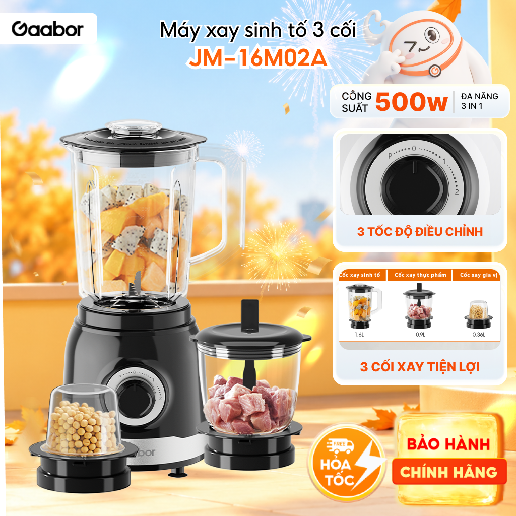 Máy xay sinh tố đa năng Gaabor JM-16M02A 3in1 xay thịt gia vị xay sinh tố - Bảo hành 12 tháng 1 đổi 1