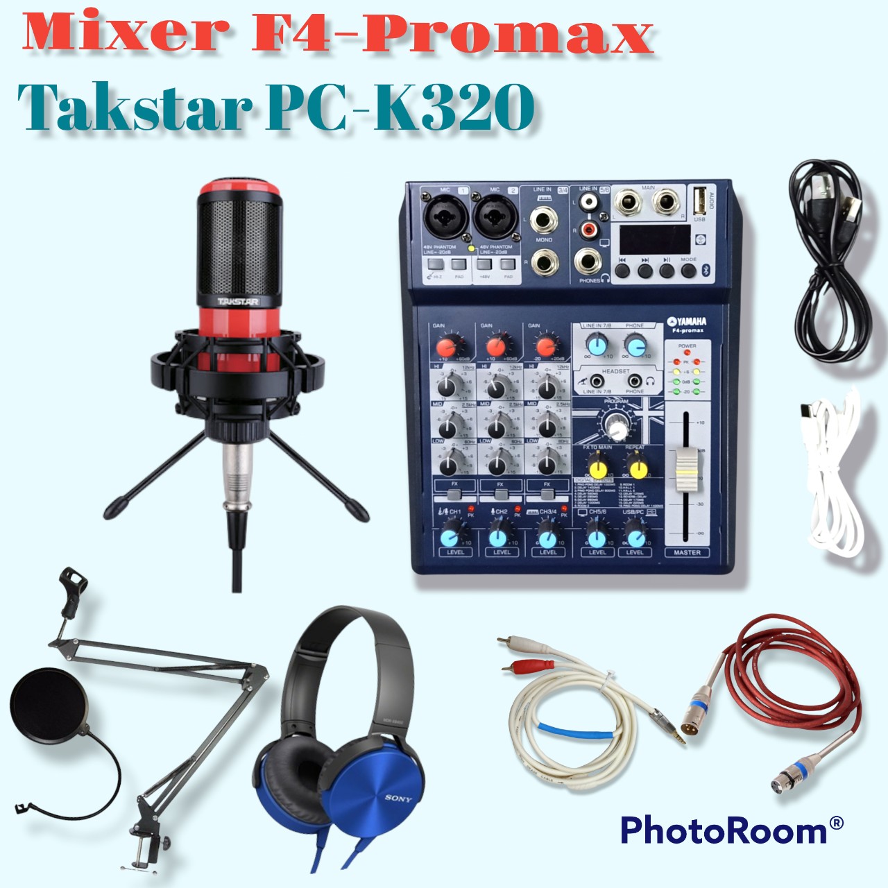 Bộ hát livestream, thu âm mixer f4 promax bluetooth và micro takstar pc-k320 chính hãng đầy đủ phụ kiện-hát karaoke siêu hay
