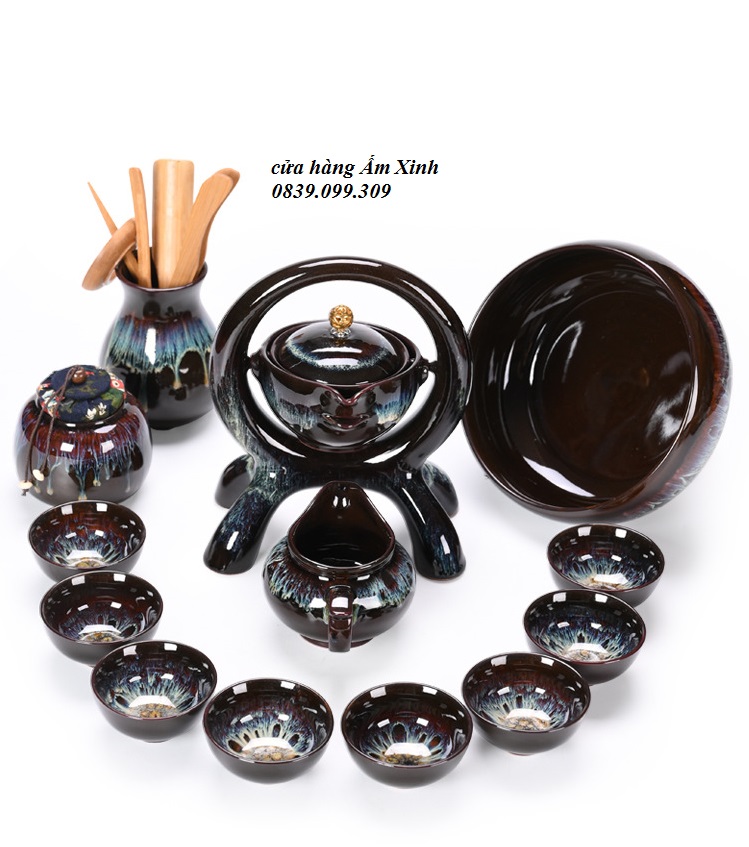 Bộ ấm chén pha trà men thiên mục Lông thỏ hỏa biến