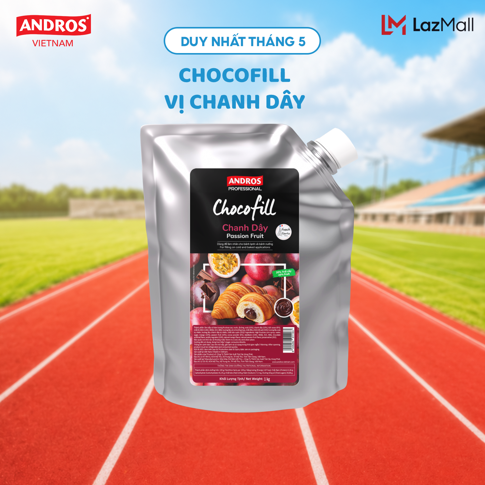 Mứt Sô Cô La Làm Bánh Vị Chanh Dây - ANDROS Chocofill - Nguyên liệu làm bánh - 1KG