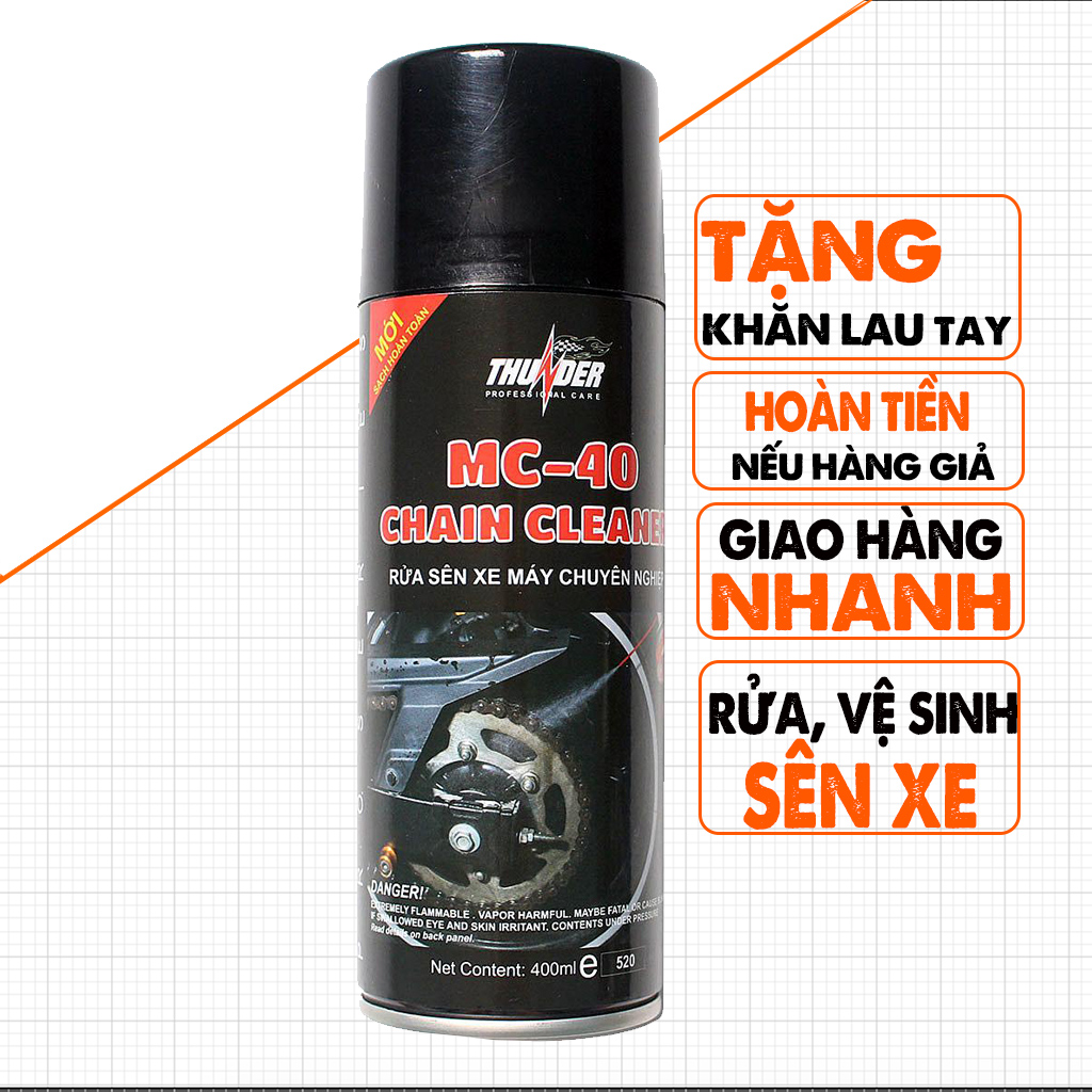 Chai Rửa sên Thunder Chain Cleaner MC40, Dùng cho xe sên trần Exciter, Winner, Raider, Sonic, Satria, FZ...