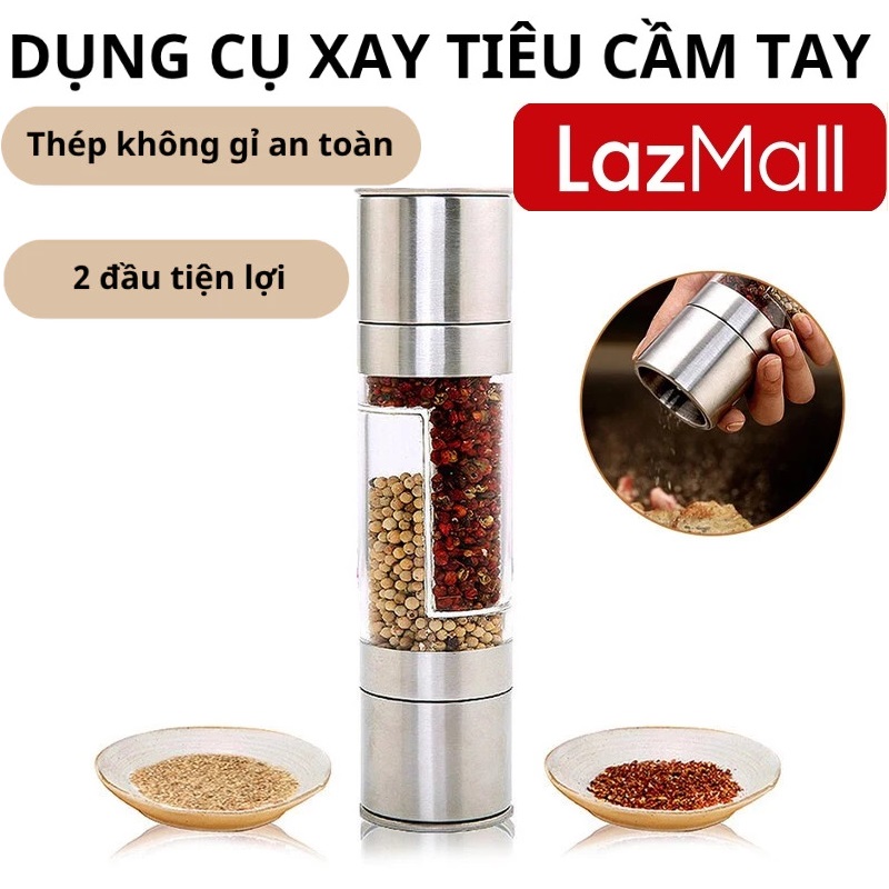 Yêu Thích Sale LazMall Lọ Xay Tiêu Cầm Tay 2 Đầu Vỏ Inox Dụng Cụ Xay Tiêu 2 Ngăn Bằng Thép Không Gỉ Nhỏ Gọn Tiện Lợi