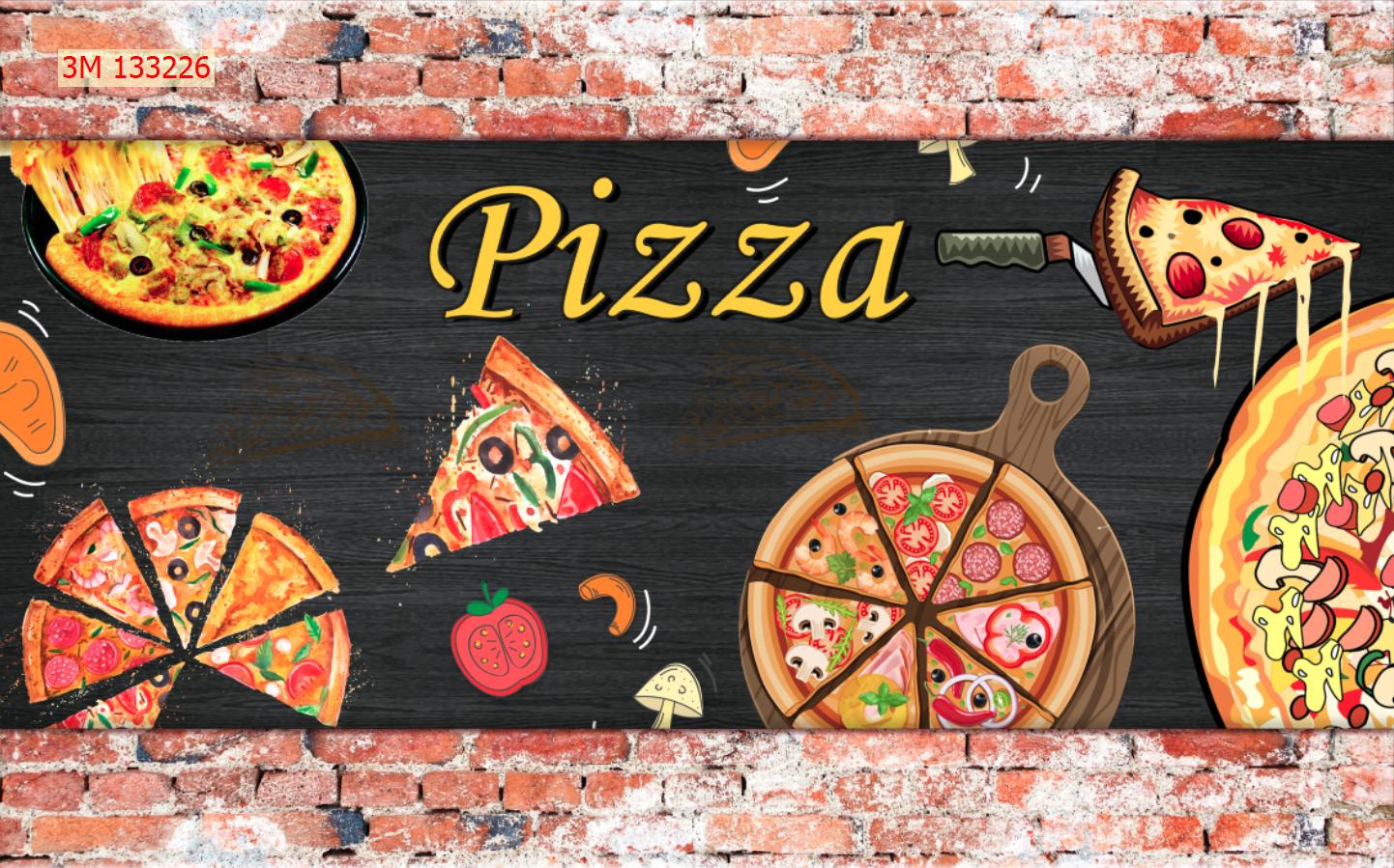 Decal dán tường - Tranh dán tường 3D phủ kim sa Quán bánh pizza
