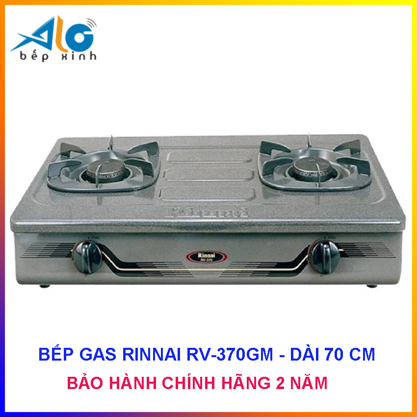Bếp gas đôi Rinnai RV-370(GM)N (Đen) - RV-370GM - RV-370G - Đầu đốt bằng gang - Bảo hành 2 năm -ALo Bếp xinh