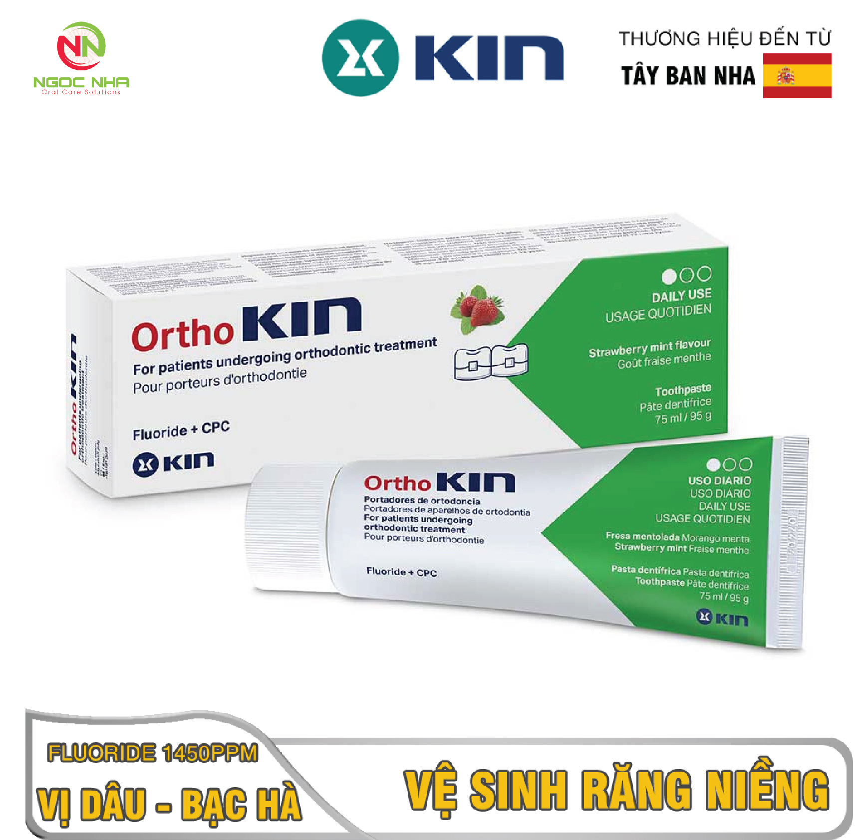 Kem đánh răng cho răng chỉnh nha răng niềng Ortho Kin 75ml/ Tây Ban Nha