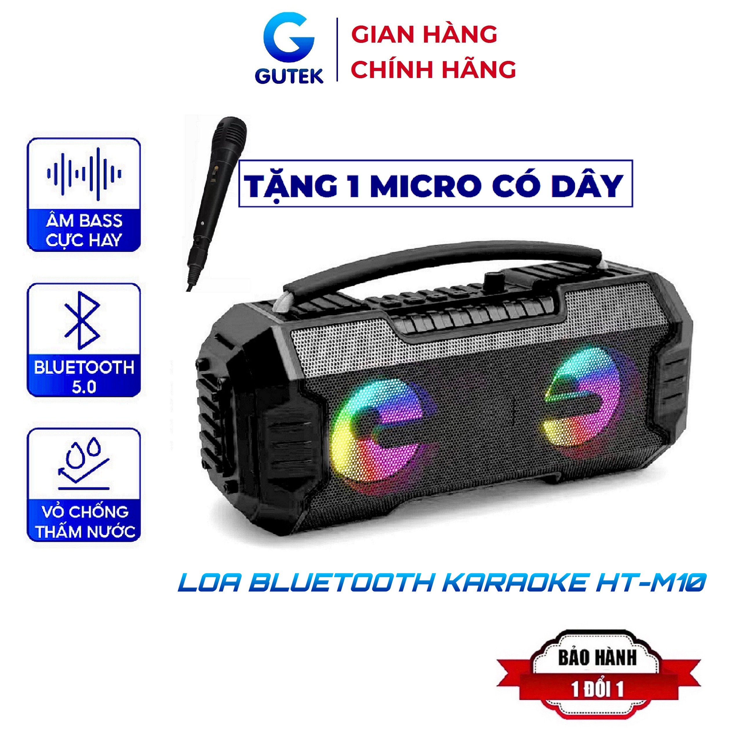 Loa bluetooth karaoke kèm micro có dây HT-M10 Bass mạnh Siêu Trầm công suất lớn