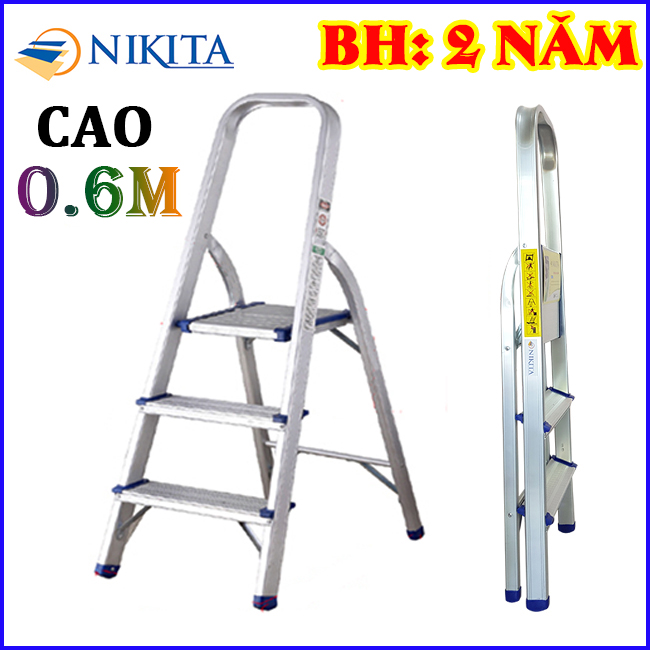 Thang nhôm tay vịn 3 bậc 0.6m Nikita Nhật Bản AL03 (bảo hành 2 năm) thang gia đình, thang xếp gọn