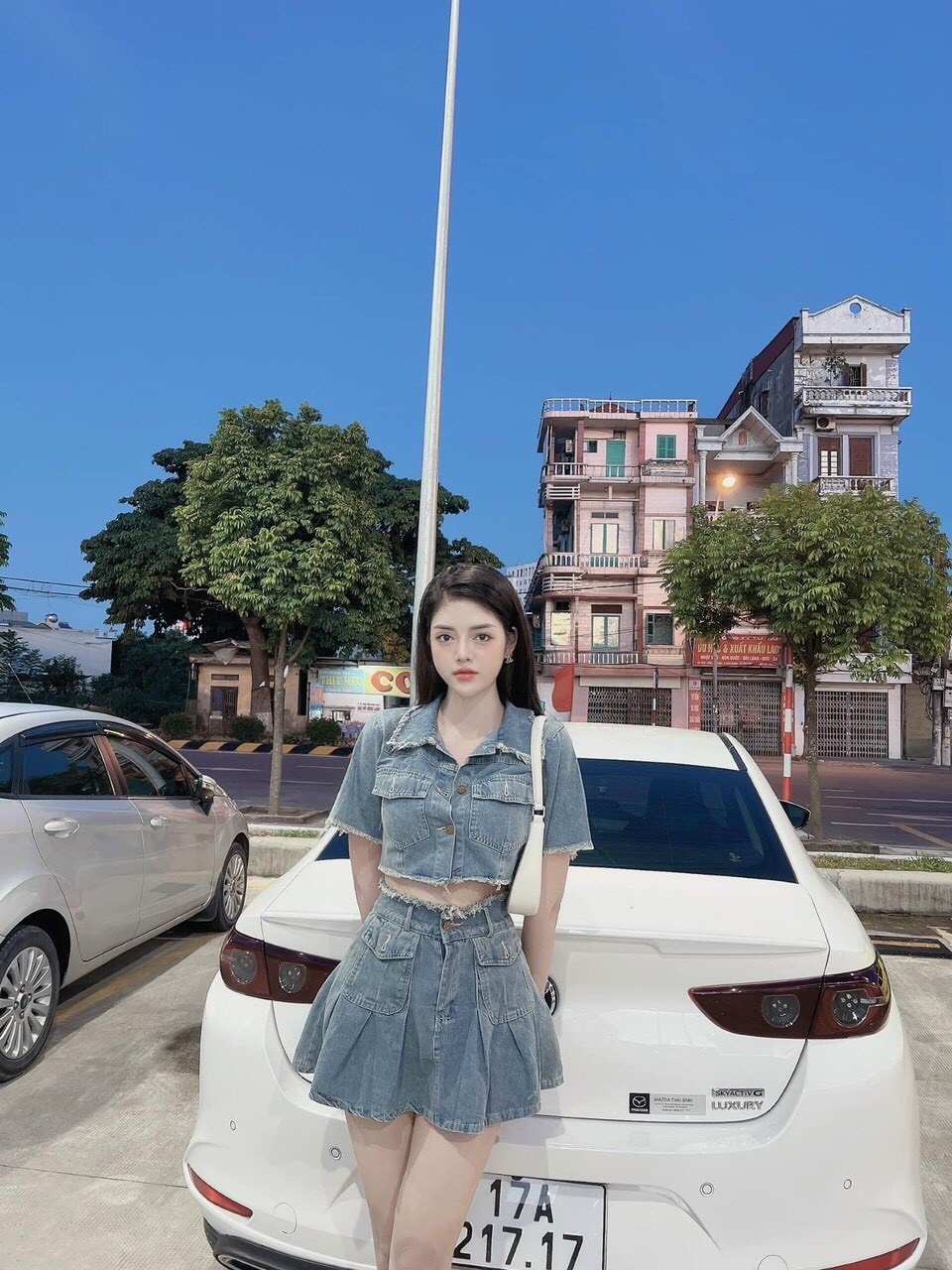 [HCM]set jean áo lửng tua rua chân váy xếp ly chất vải cực dày dặn đứng form m00922