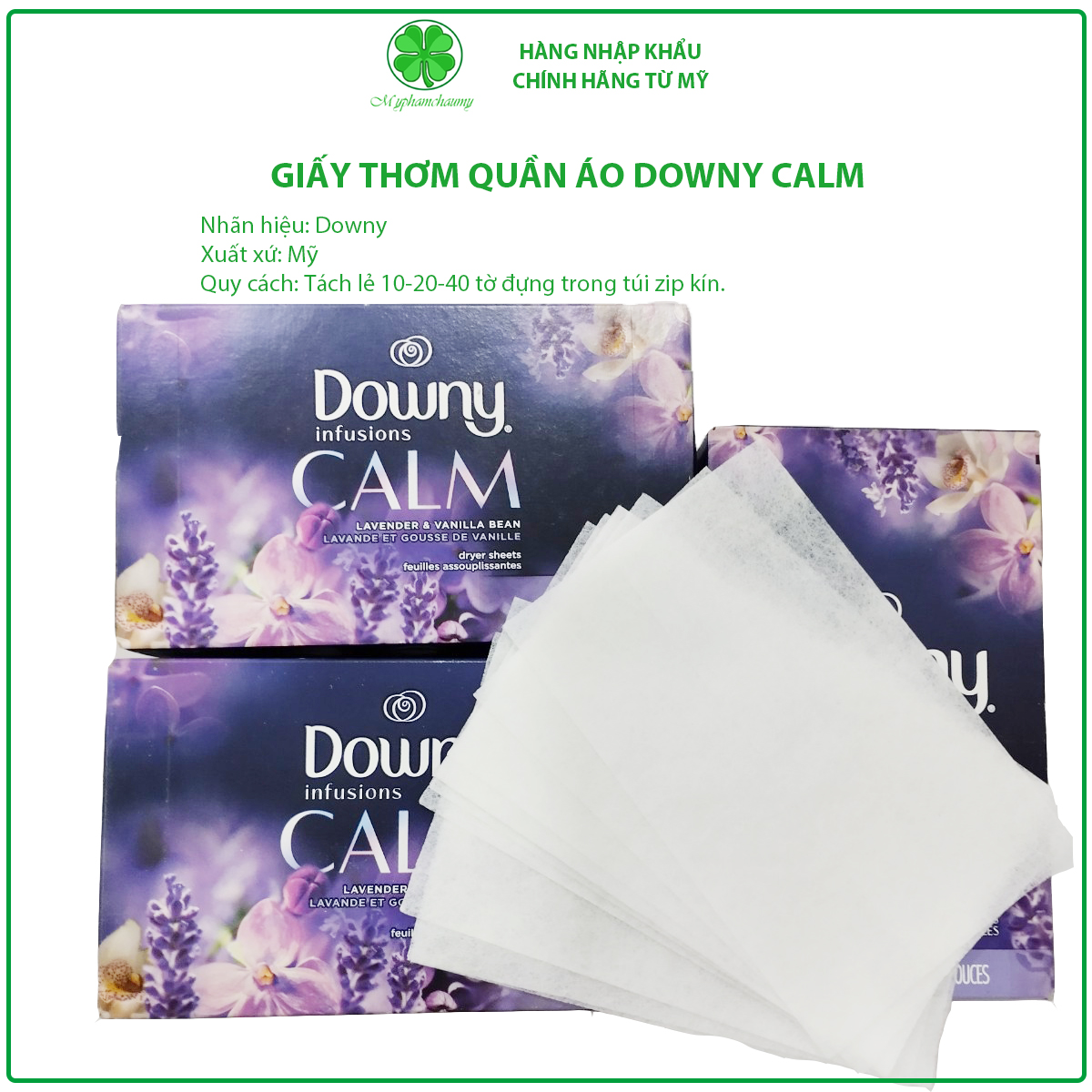 Giấy thơm quần áo downy calm lẻ 10 , 20 , 40 tờ