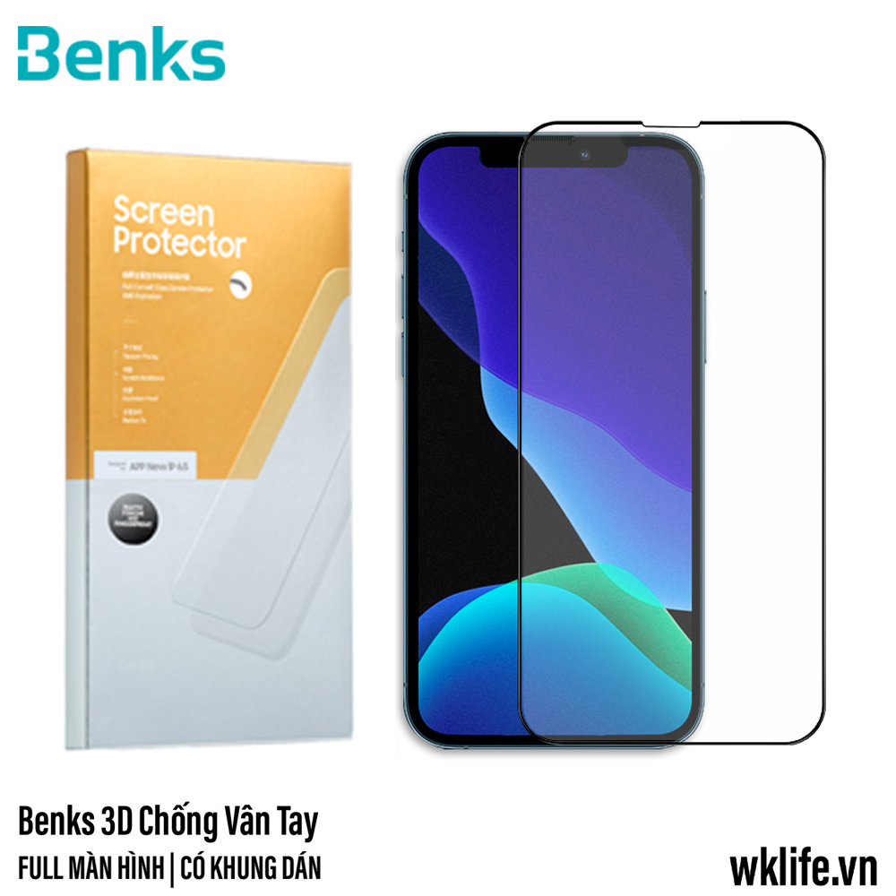 Cường Lực iPhone Chống Bám Vân Tay BENKS Full Màn Có Khung Hỗ Trợ Dán
