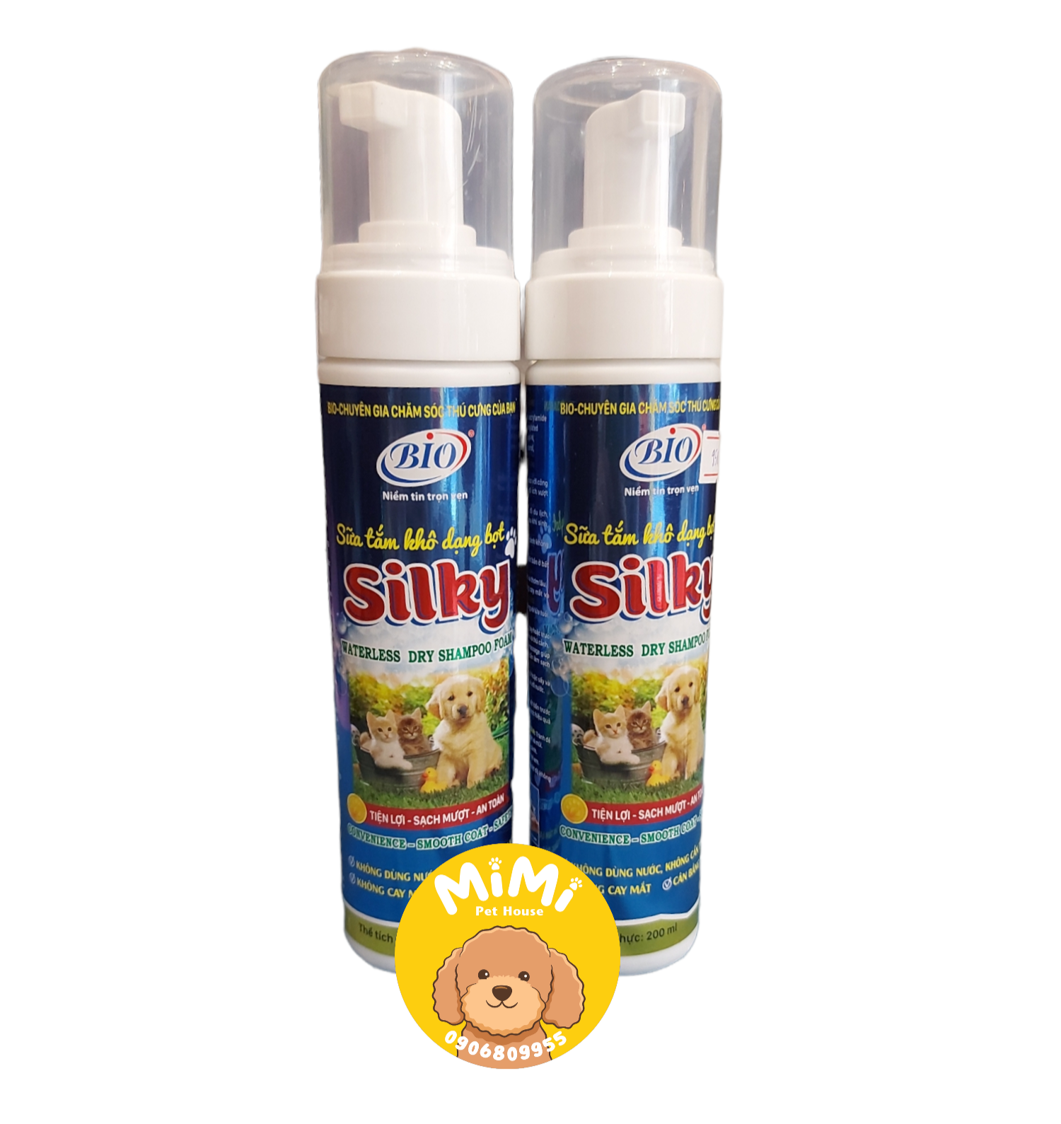 Sữa tắm khô dạng bọt cho chó mèo Bio Silky - Chai 200ml