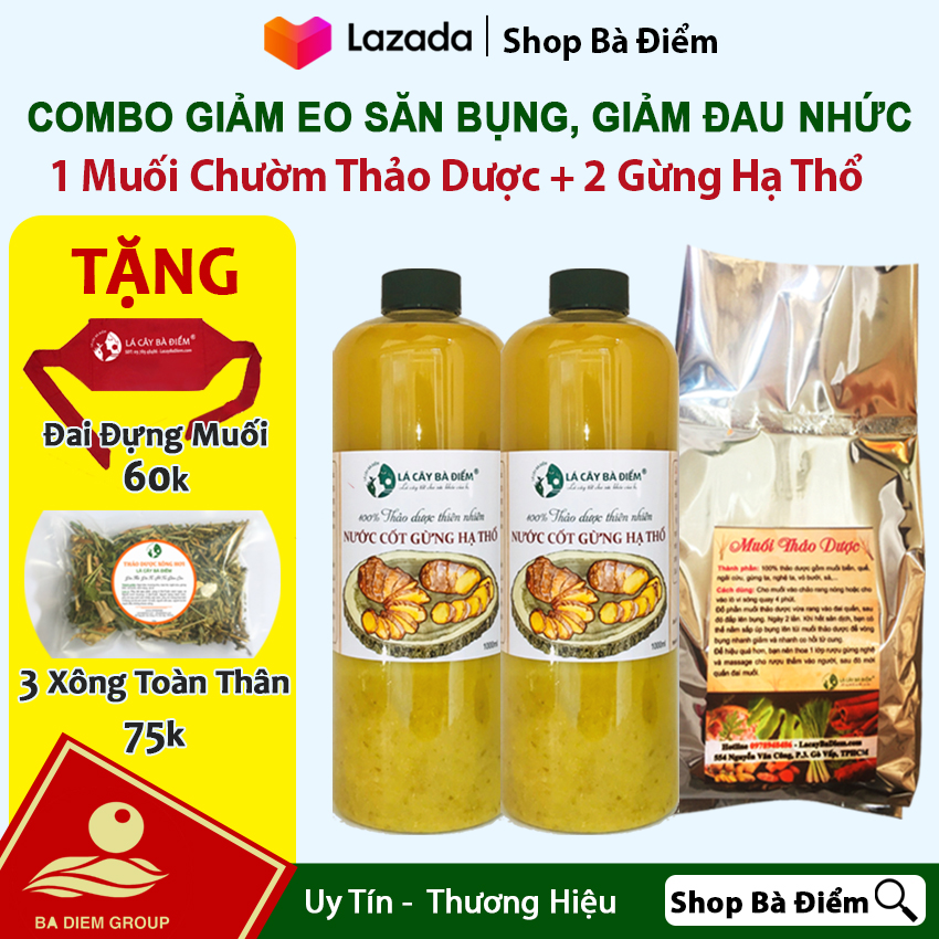 Combo 2 Cốt Gừng Hạ Thổ + 1 Muối Chườm Bụng Thảo Dược |  Tặng 3 Gói Xông Toàn Thân 75k + Túi Đựng Muối Chườm 60k | Giảm Eo, Giữ Ấm, Săn Bụng | Ruo Gừng Hạ Thổ, Cốt Gừng Hạ Thổ, Muoi Thao Duoc - Shop Bà Điểm.