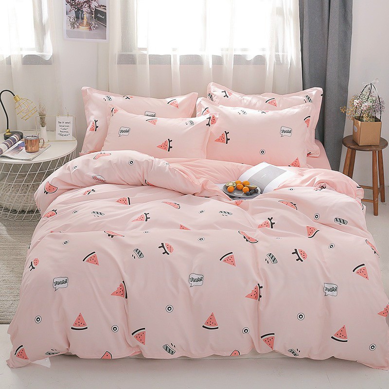 Bộ Chăn Ga Gối Dưa Hấu Miếng Cotton Poly Bộ Sản Phẩm Chăn Ga Gối Nệm Nhiều Kích Thước Dùng 4 Mùa Gồm 1 Ga, 1 Vỏ Chăn, 02 Vỏ gối