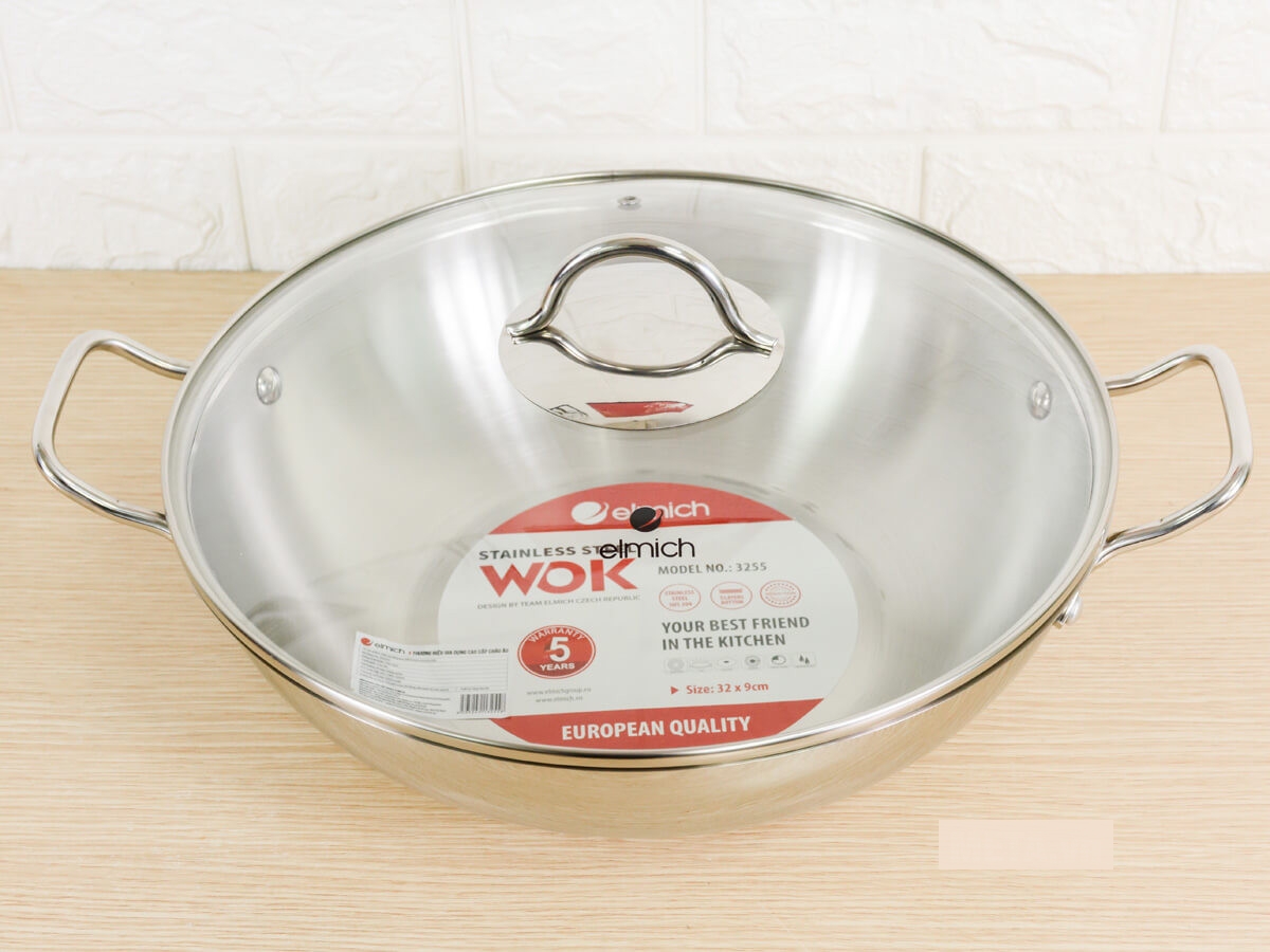 Chảo inox, chảo xào, chảo sâu lòng kiêm nồi lẩu elmich tri-max el-3797 28cm/ el-3798 30cm/ el-3255 32cm