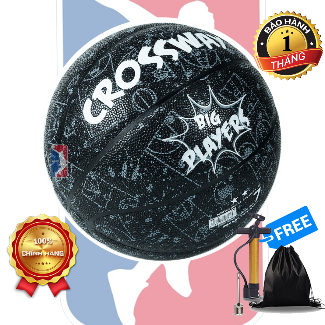 Banh Bóng Rổ Da Crossway - Size 7 - Quả bóng rổ da cho mặt sân outdoor - Tặng bộ phụ kiện