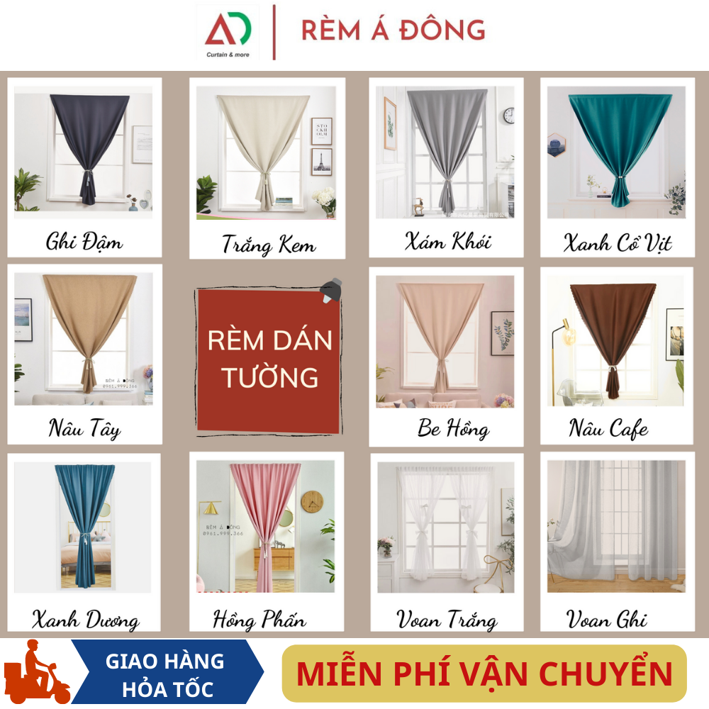 Rèm Cửa Dán Tường, màn cửa sổ chống nắng may sẵn treo phòng ngủ, giường tầng, dán bếp - Rèm Á Đông