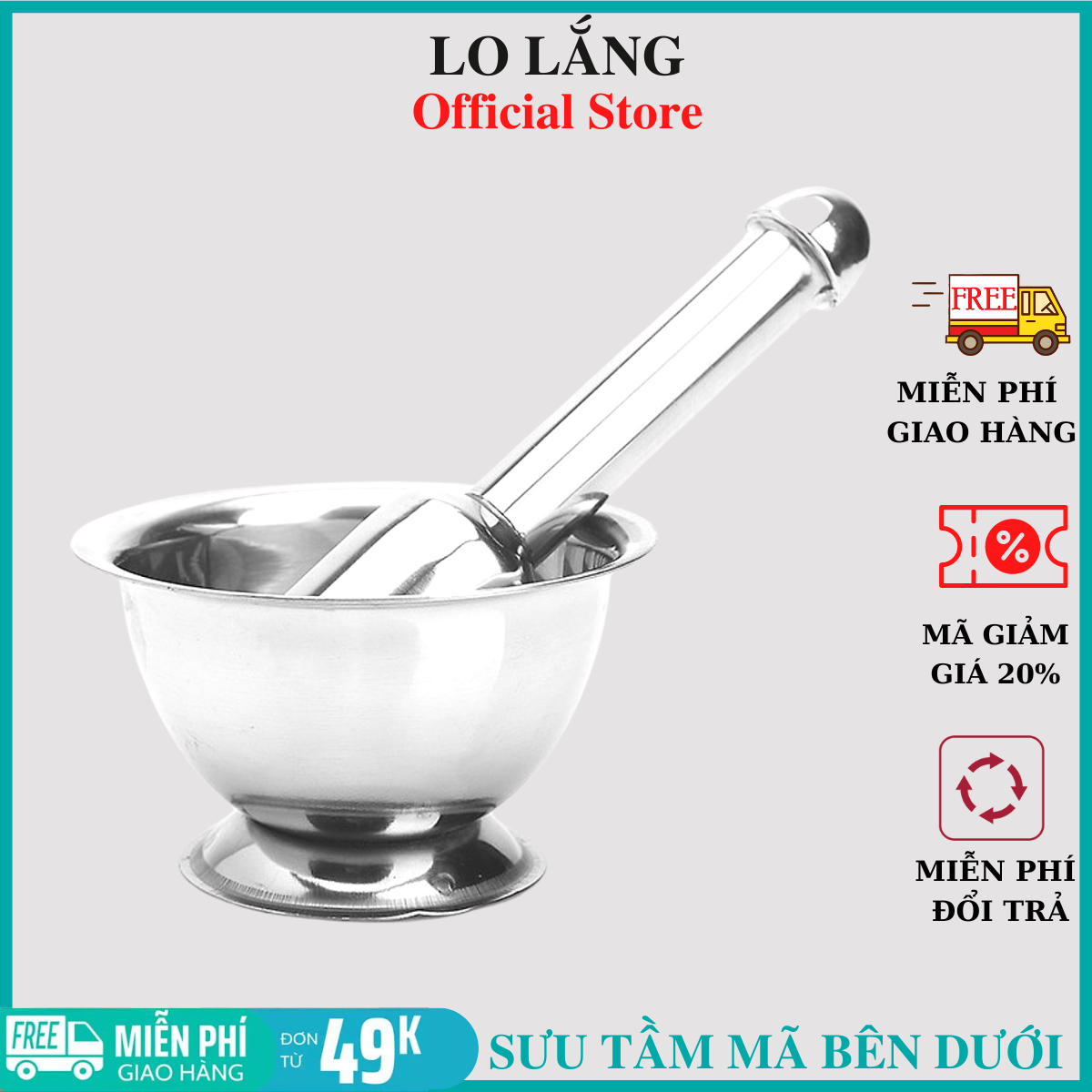 Bộ chày giã cối inox size lớn cực bền và đẹp cao cấp