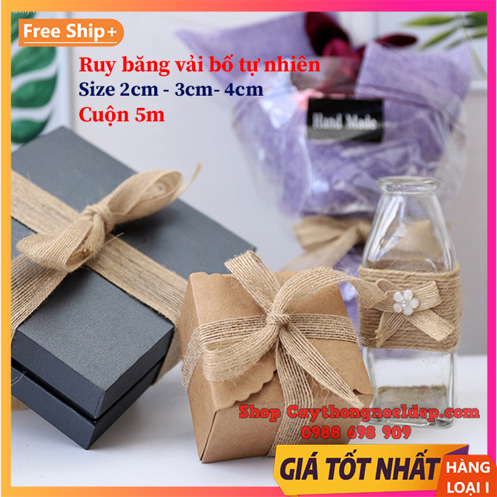 Ruy băng vải bố tự nhiên trang trí đồ handmade bản rộng từ 2cm - 5cm