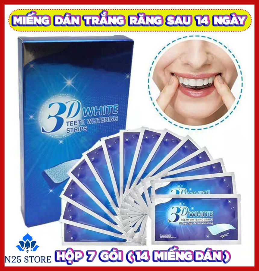 Hộp 7 Gói Gồm 14 Miếng Dán Trắng Răng 3D White Teeth Whitening Strips – Trắng Răng Sau 2 Tuần, Giải Quyết Vấn Đề Răng Ố Vàng Hiệu Quả