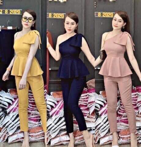 Set bộ thời trang trễ vai dễ thương