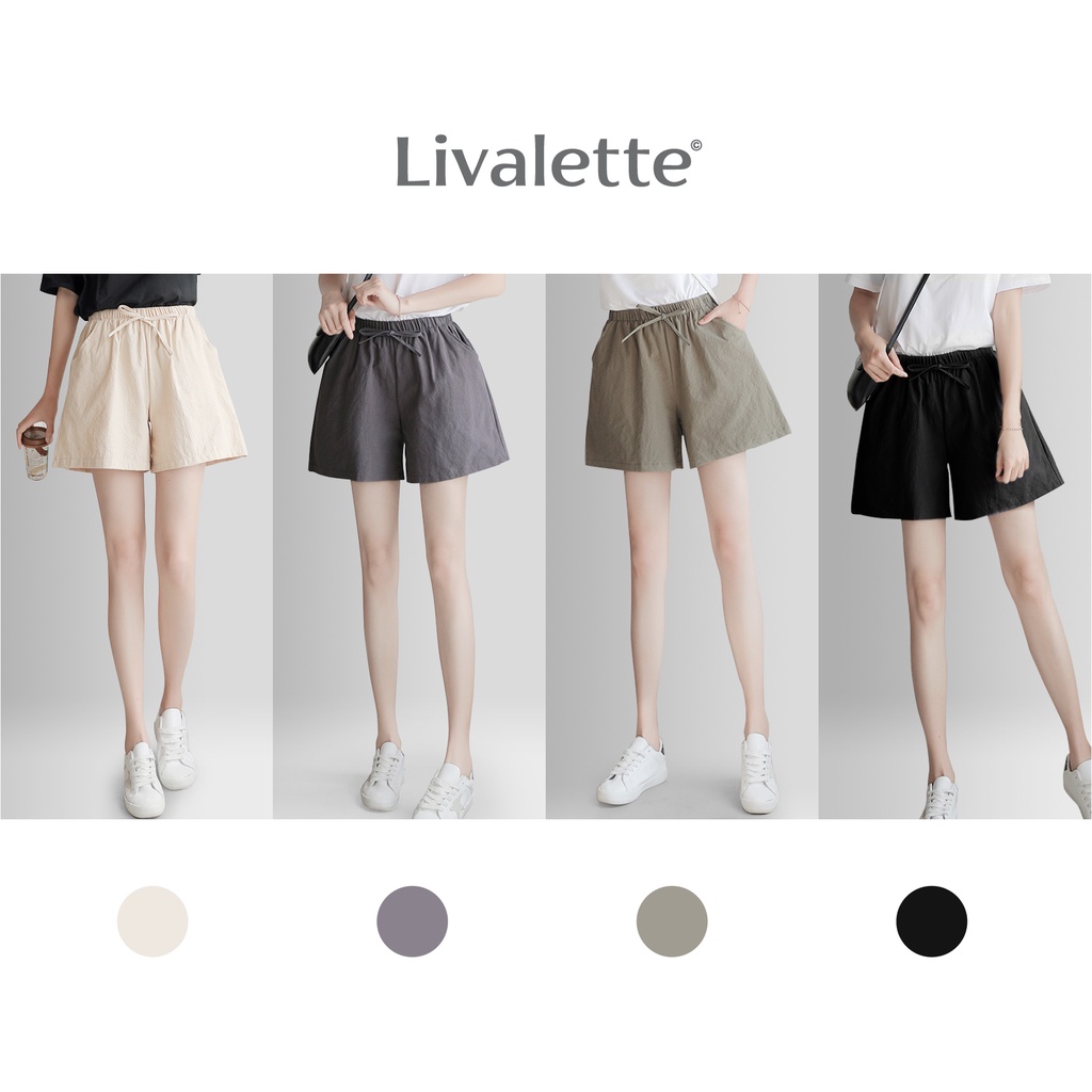 Quần đùi, quần short nữ LIVALETTE vải đũi cạp chun thoáng mát, nhiều màu dễ phối, mặc ở nhà, đi học, đi làm, đi chơi