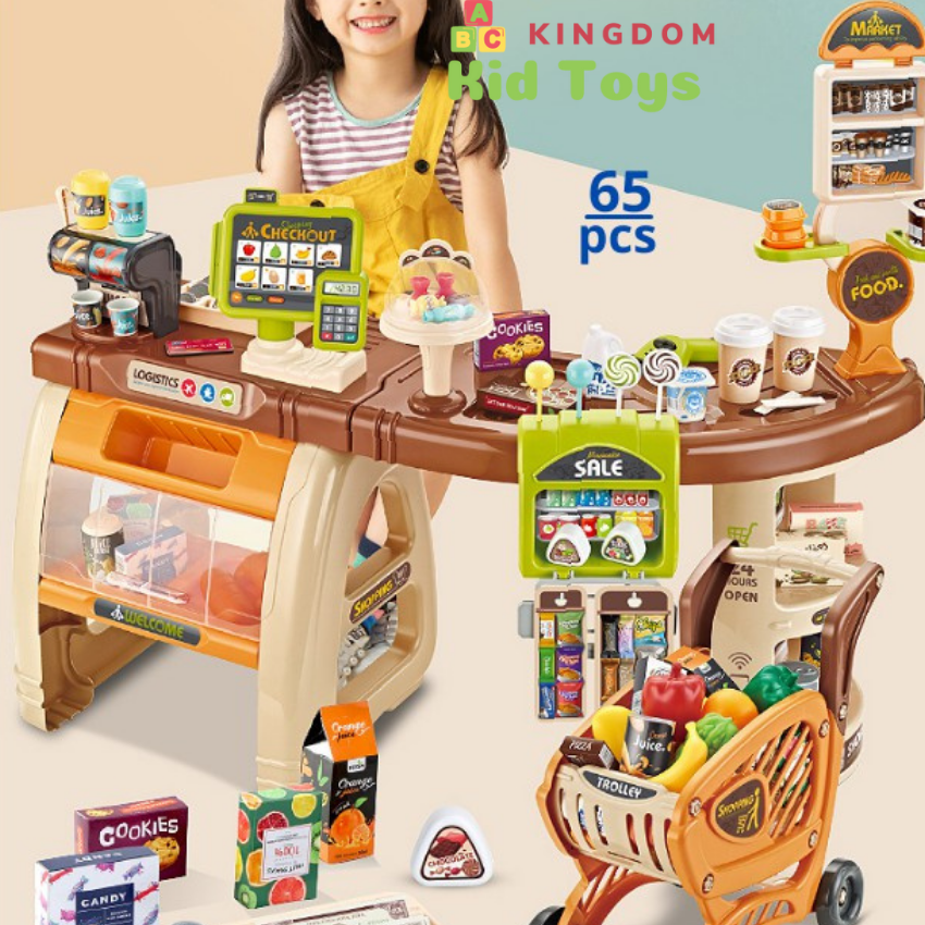Đồ chơi siêu thị cho bé kingdom toys, đồ chơi xe đẩy siêu thị cỡ lớn 65 chi tiết