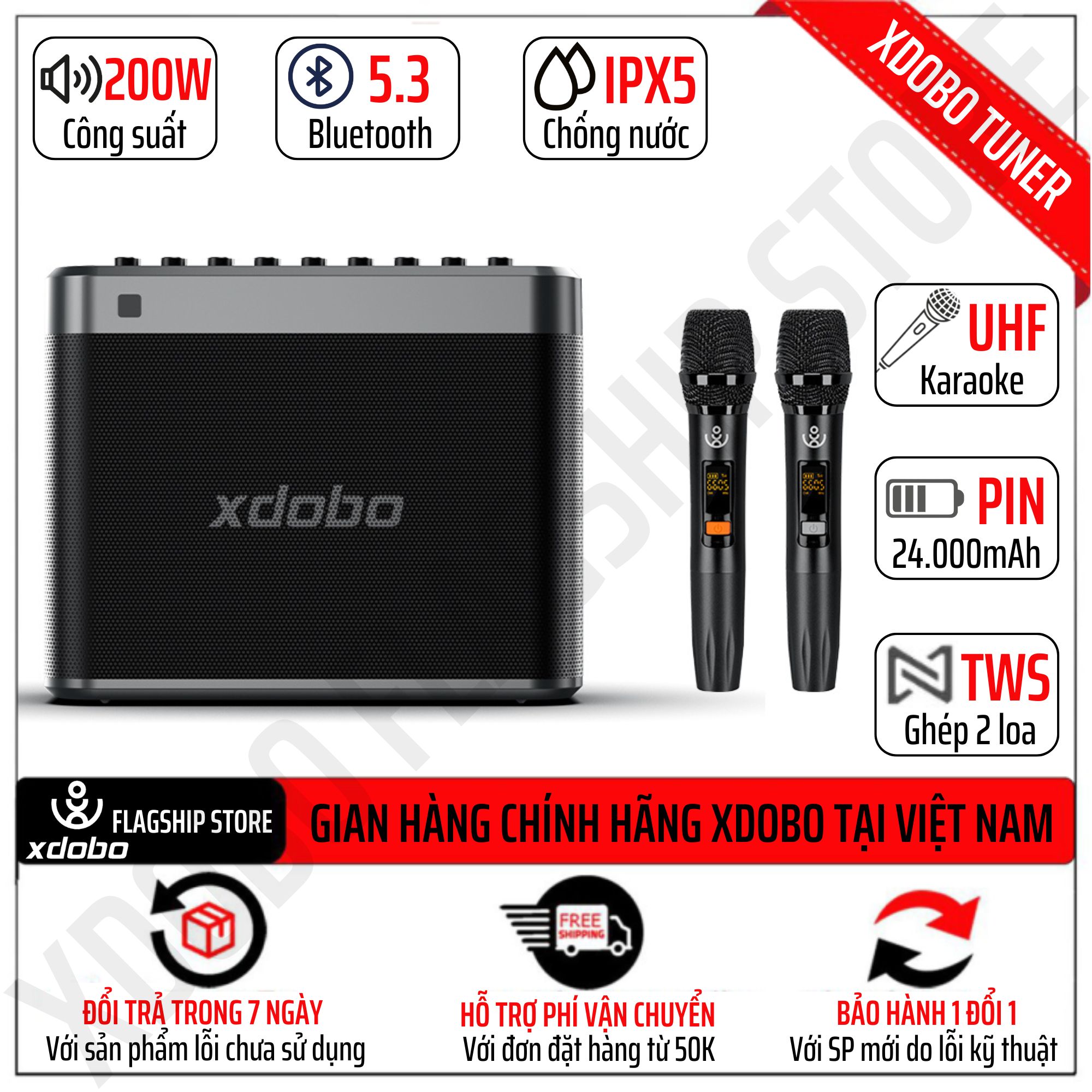 Loa Bluetooth Chính Hãng Xdobo Tuner Công Suất 200W TWS DSP Siêu Trầm Siêu Hay Karaoke Trợ Giàng Liv