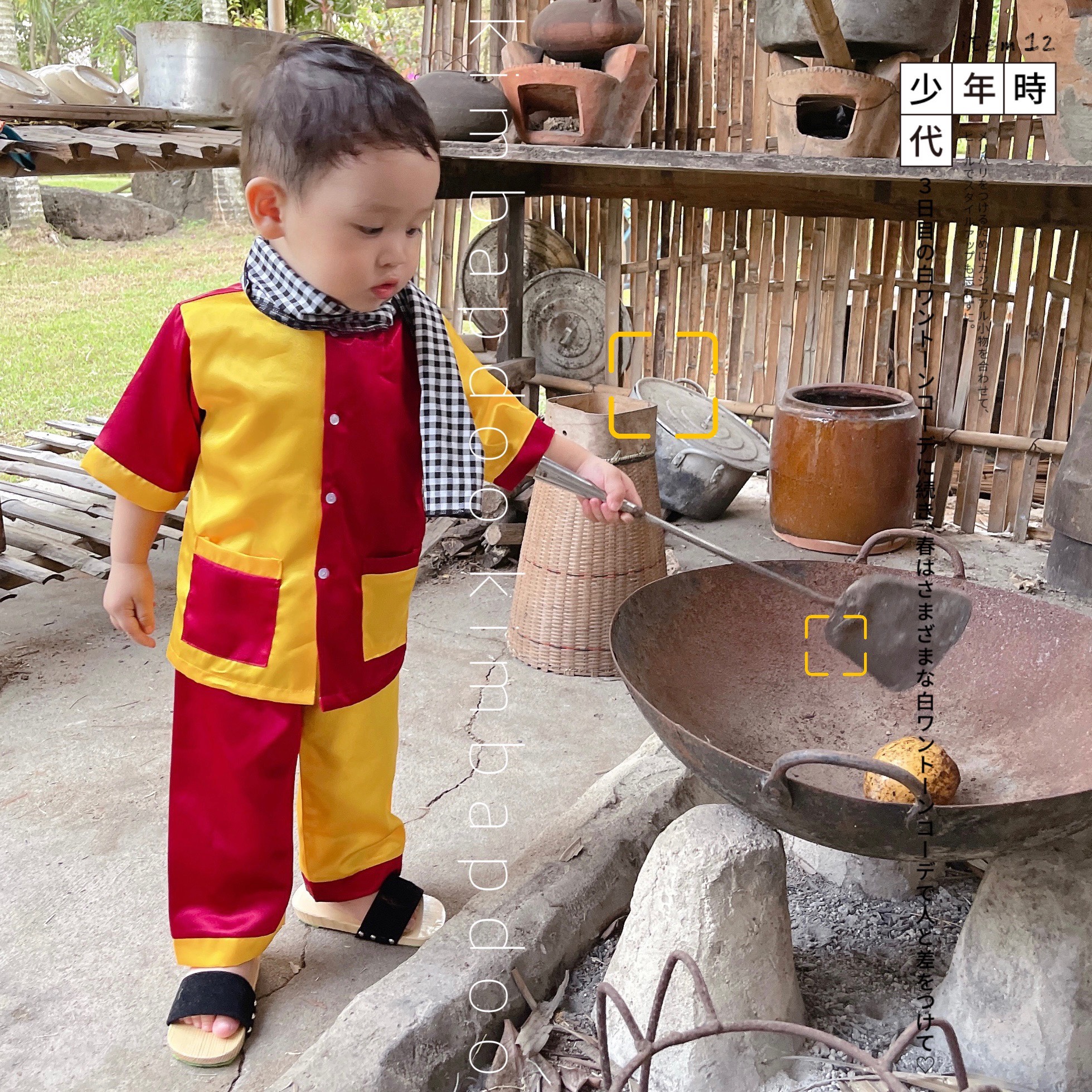 Bà ba cho bé - bà ba đỏ vàng truyền thống cho bé đi chơi tết, đi chùa, đi học, đi tiệc