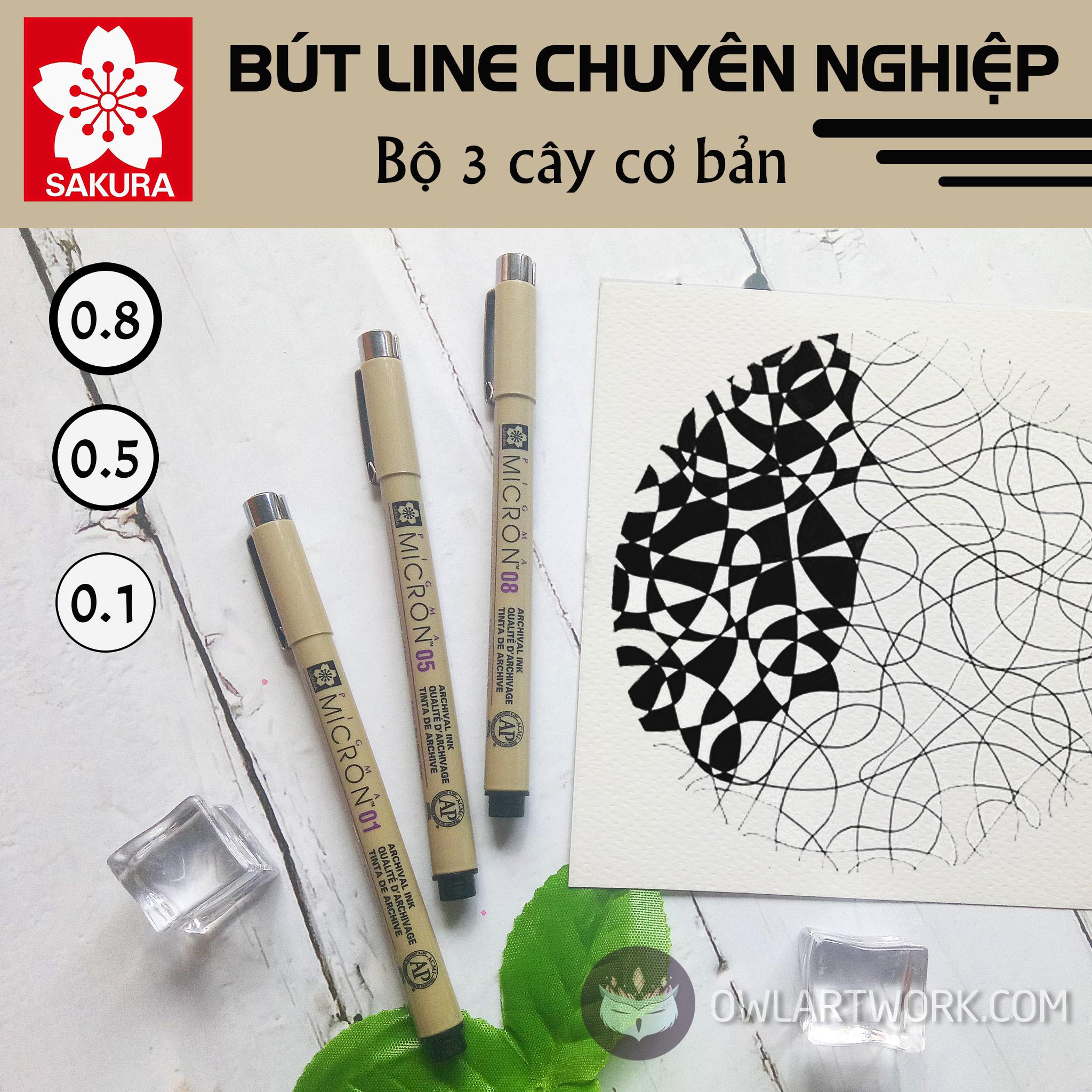 [HCM]Bộ 3 Bút Vẽ Đi Nét Cơ Bản Sakura Micron