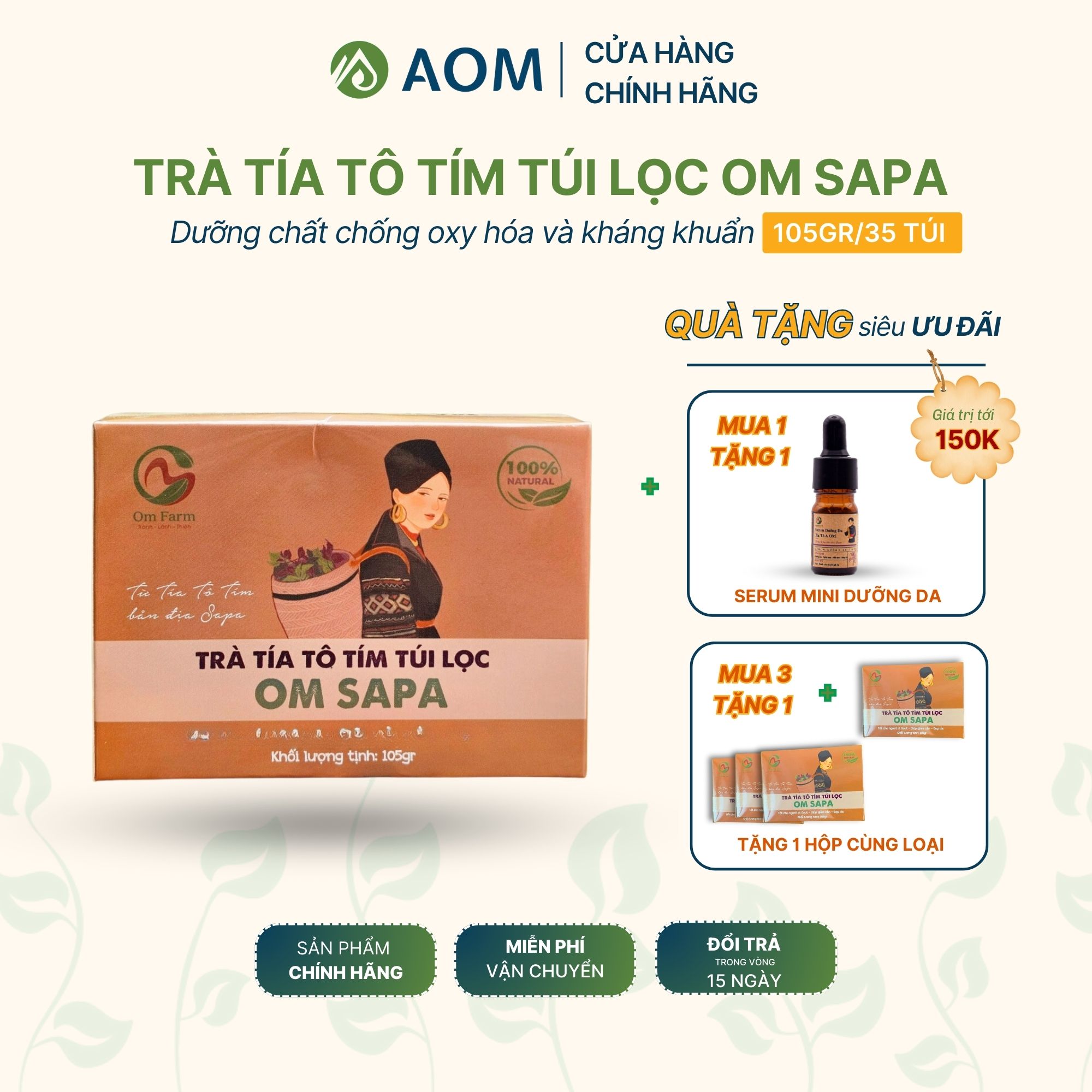 Hộp trà tía tô túi lọc om sapa thanh lọc cơ thể, khỏe đẹp da 30 túi