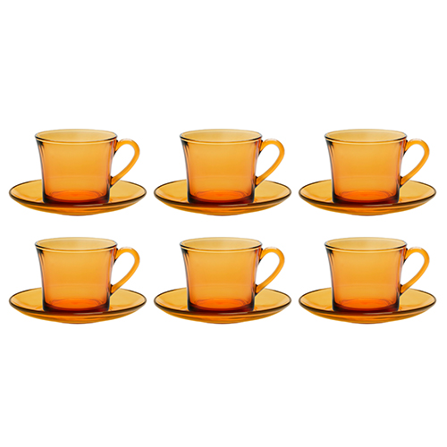 Bộ 6 tách và 6 dĩa D9006D Duralex - Lys Vàng Amber 220 ml Thủy tinh cường lực cao cấp Pháp
