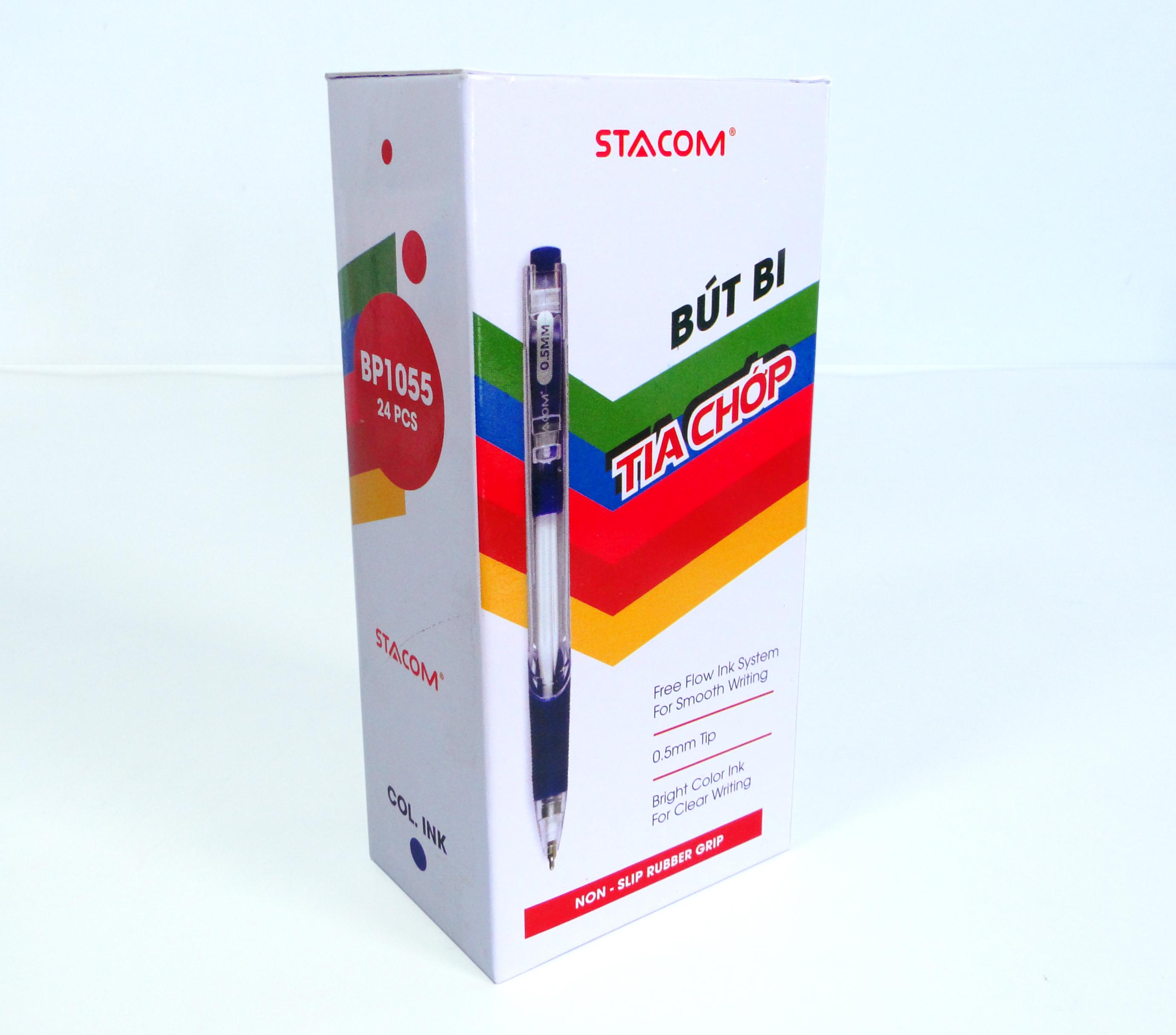 Bút bi tia chớp 0.5mm stacom bp1055- mực xanh | bút bi học sinh tia chớp bp1055