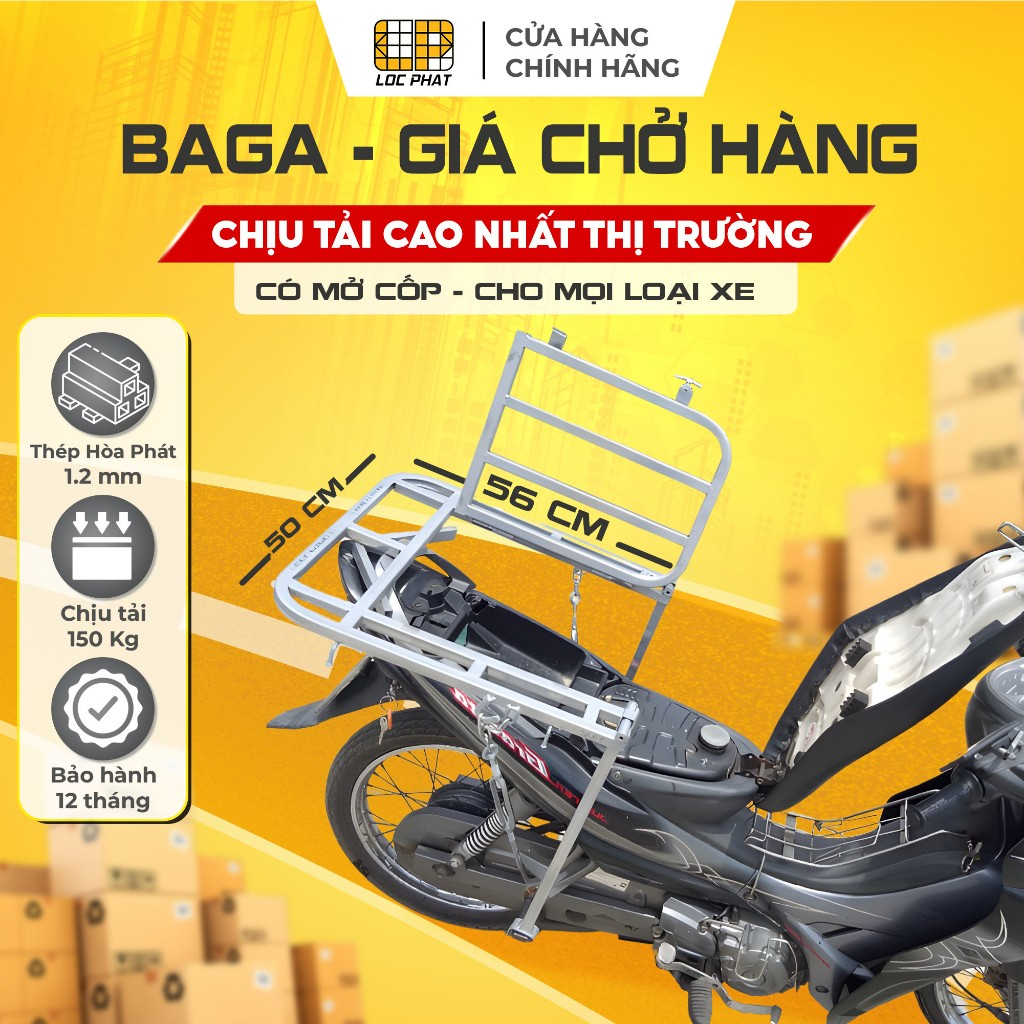 Baga giá chở hàng Lộc Phát xe máy LOẠI NHỎ 50x56cm có mở cốp tiện lợi