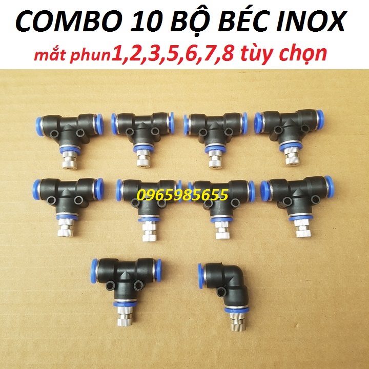combo 10 béc phun sương làm mát bằng inox số 1-2-3-5-6-8 béc phun sương tưới lan béc phun sương tưới cây béc phun sương đồng béc