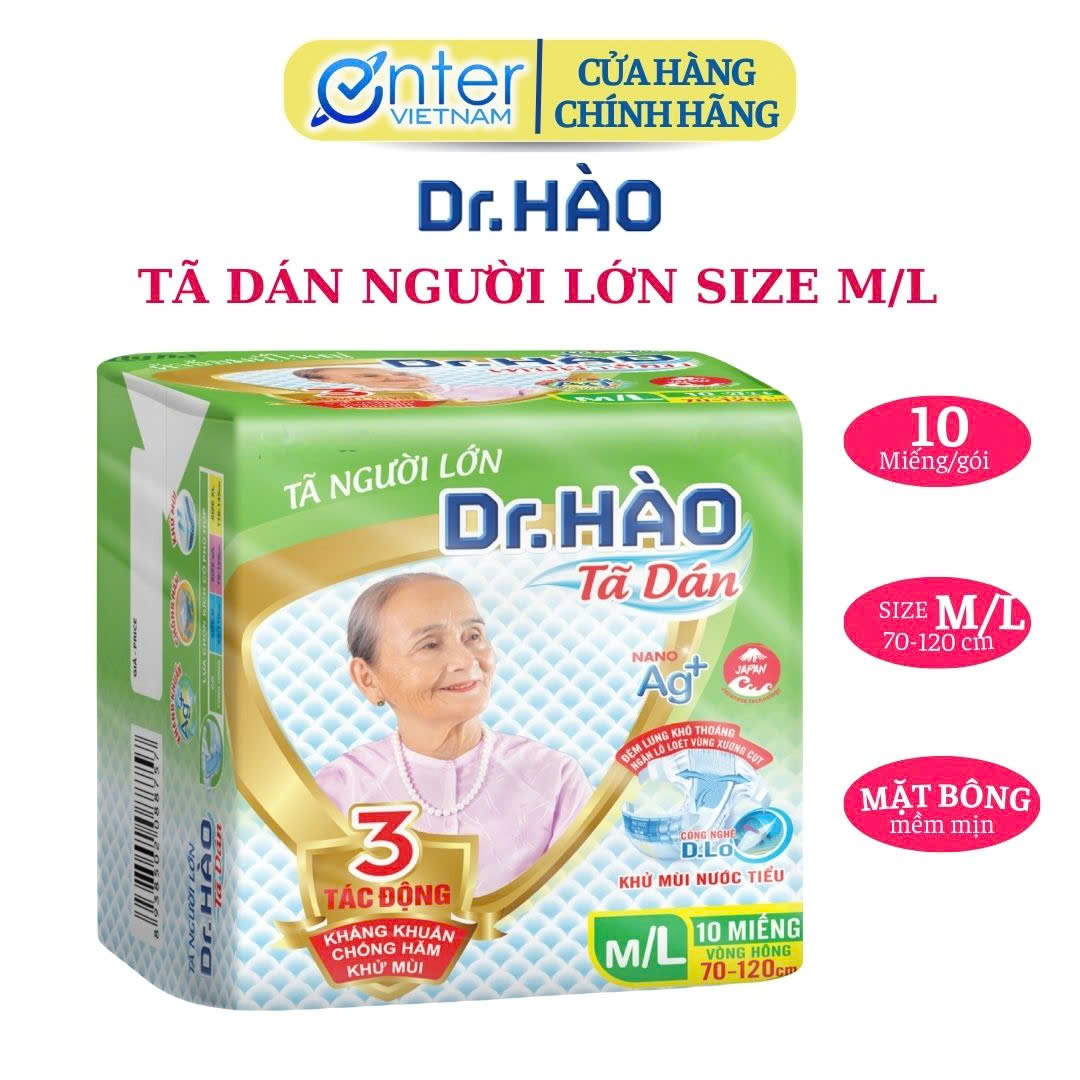 Hàng Chính Hãng Tã Dán Người Lớn DR HÀO Size M L 10 Miếng siêu thấm siêu mềm. Bỉm dán người già khô thoáng. Tả dán khử mùi tả giấy cho người bệnh. Bỉm người lớn bỉm cho người bệnh bỉm người già. Tả giấy người già.
