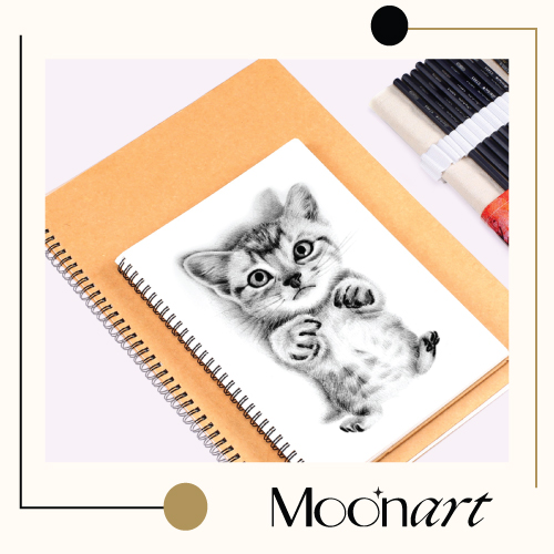 Sổ vẽ chì Sketchbook, sổ kí họa bút sắt, sổ gáy xoắn lò xo kích thước A4, giấy vẽ được cả màu, chì màu - MoonArt